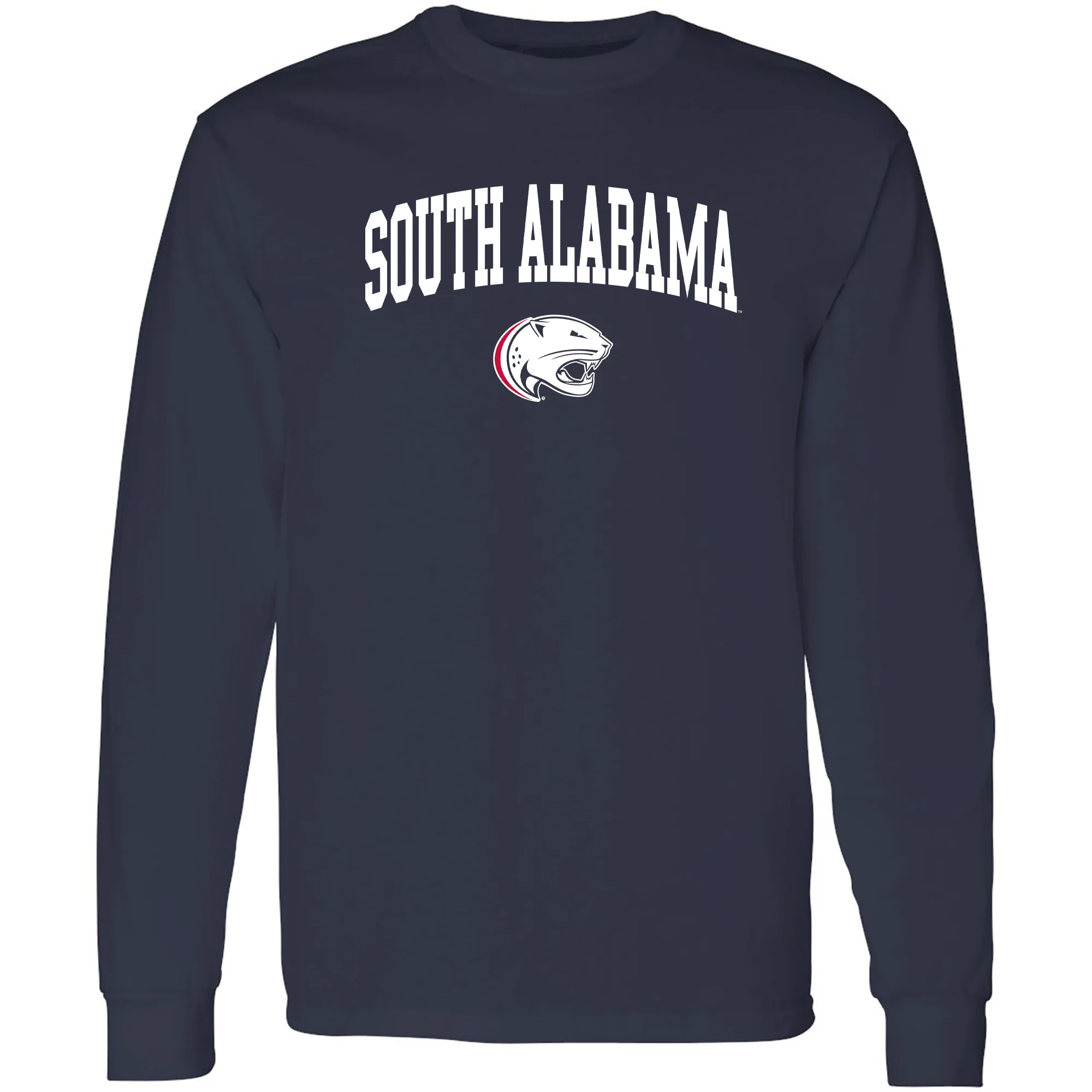 South Alabama Jaguars Arch Logo Long Sleeve T Shirt - Navy