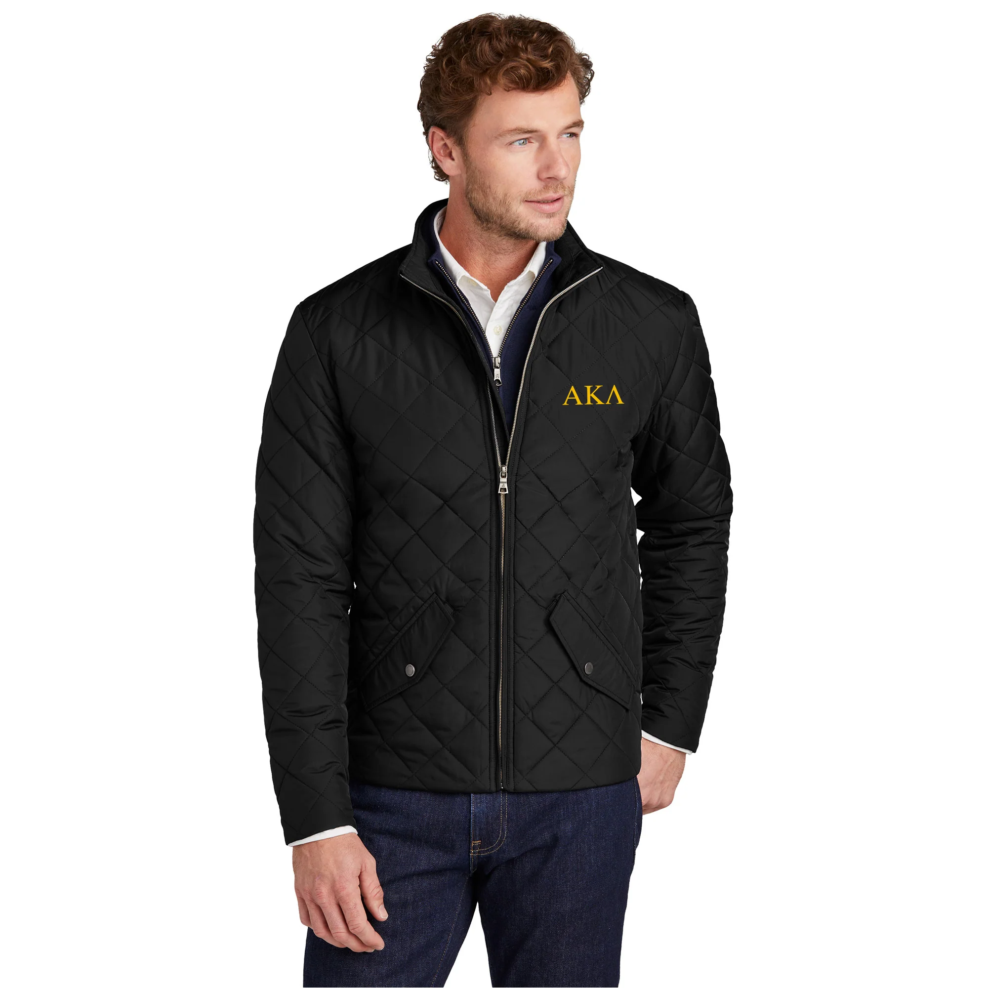 Alpha Kappa Lambda Greek Letter LC Brooks Brothers Quilted Jacket - Deep Black - Image 3