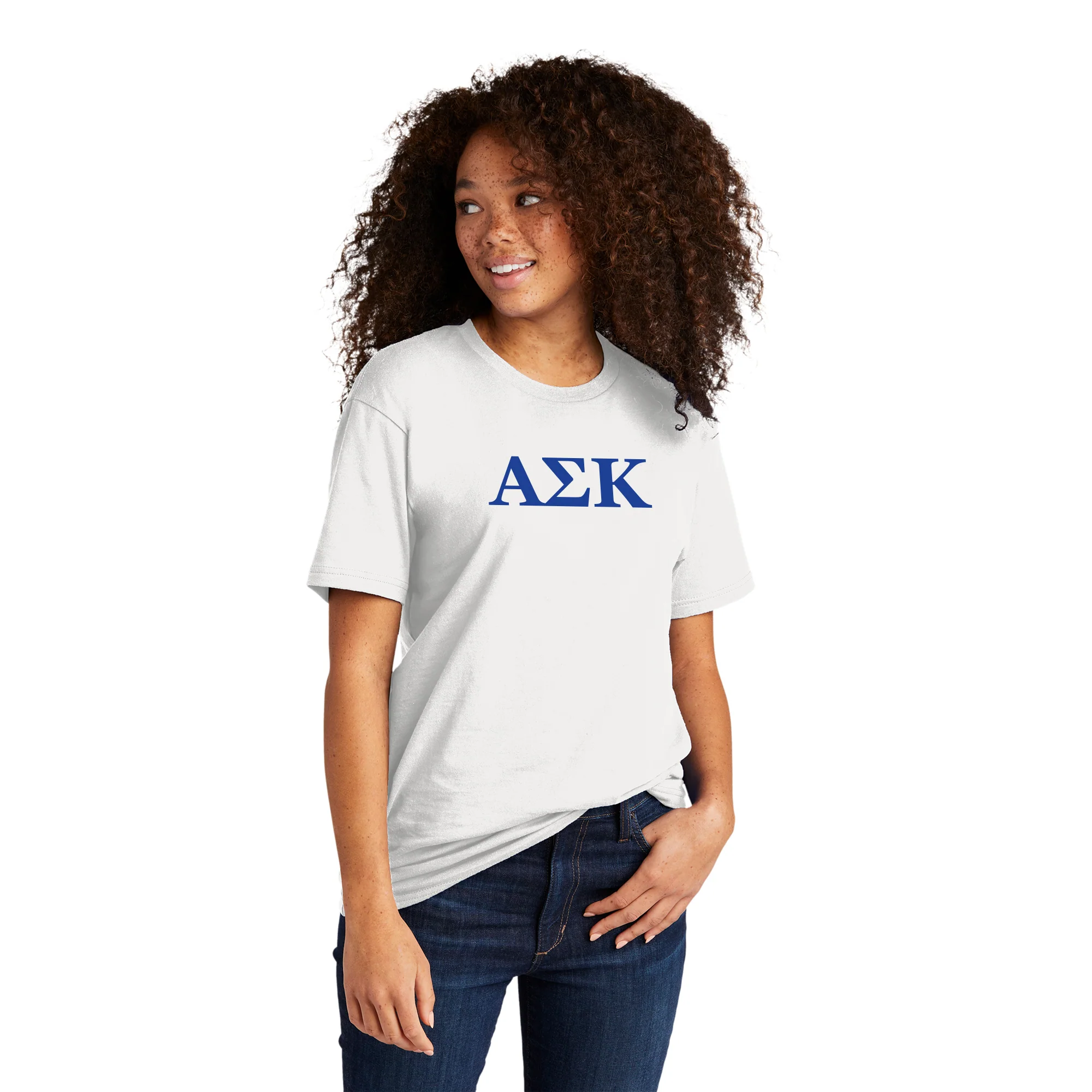 Alpha Sigma Kappa Greek Letter Block Premium Cotton T-Shirt - White - Image 3