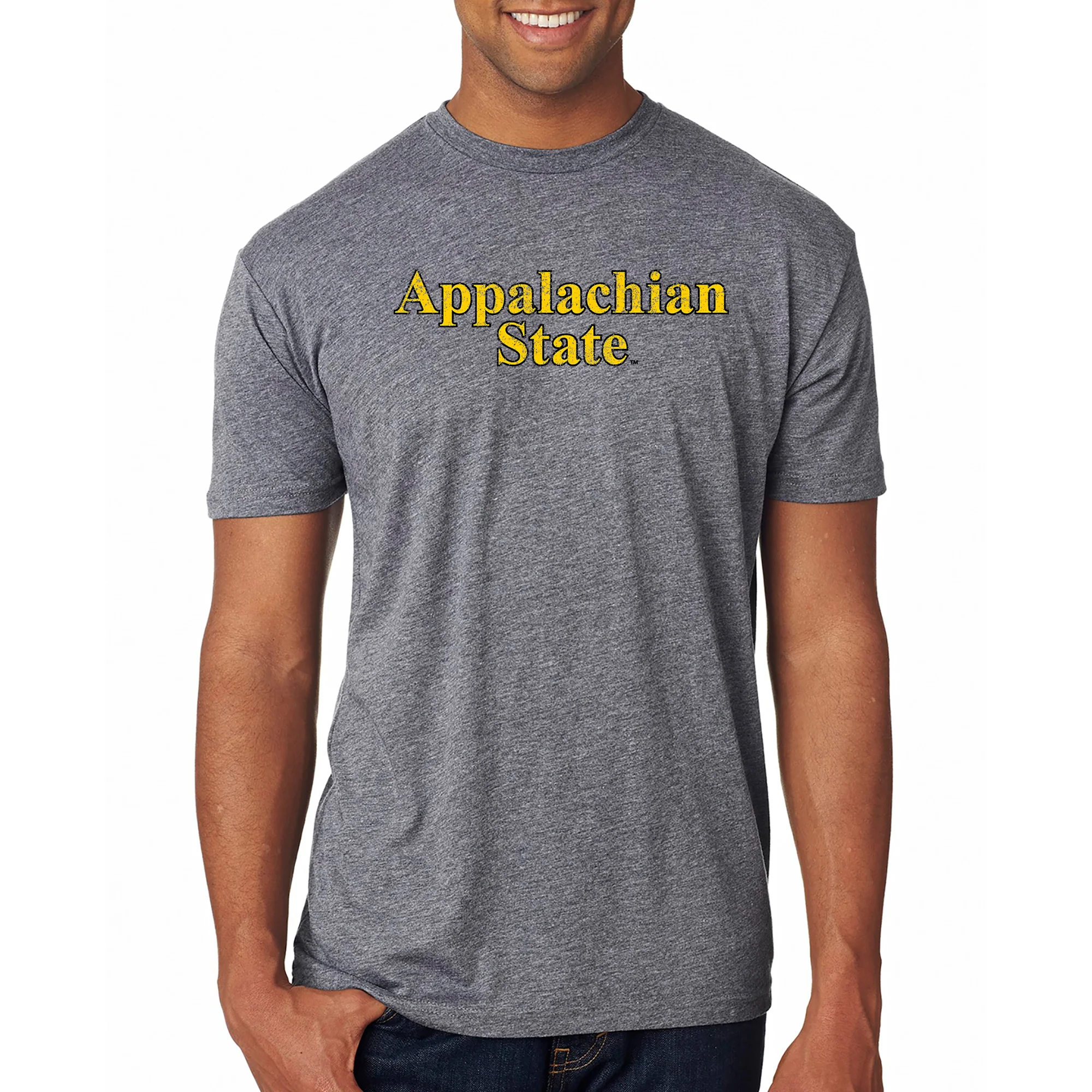 Appalachian State Distressed Wordmark NLA Triblend Short Sleeve T Shirt - Premium Heather - Image 3