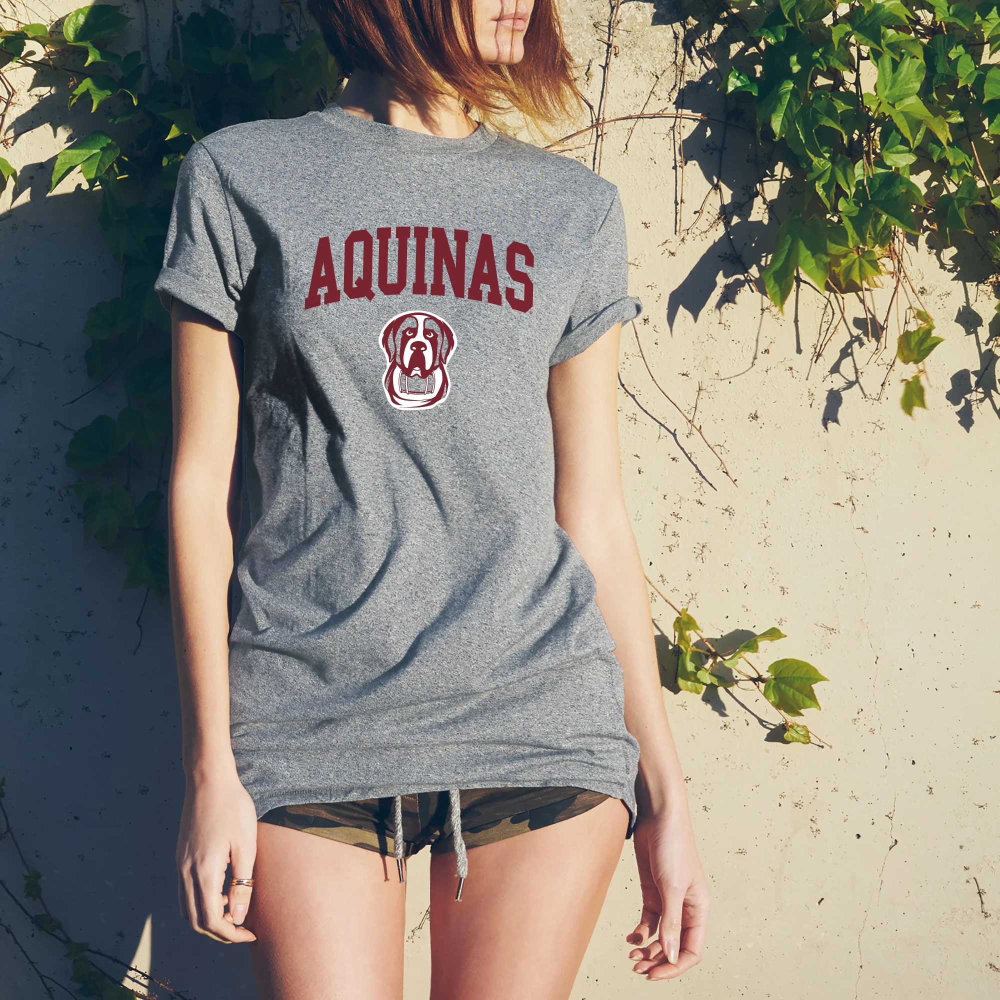 Aquinas College Saints Arch Logo Basic Cotton Short Sleeve T Shirt - Sport Grey - Image 4