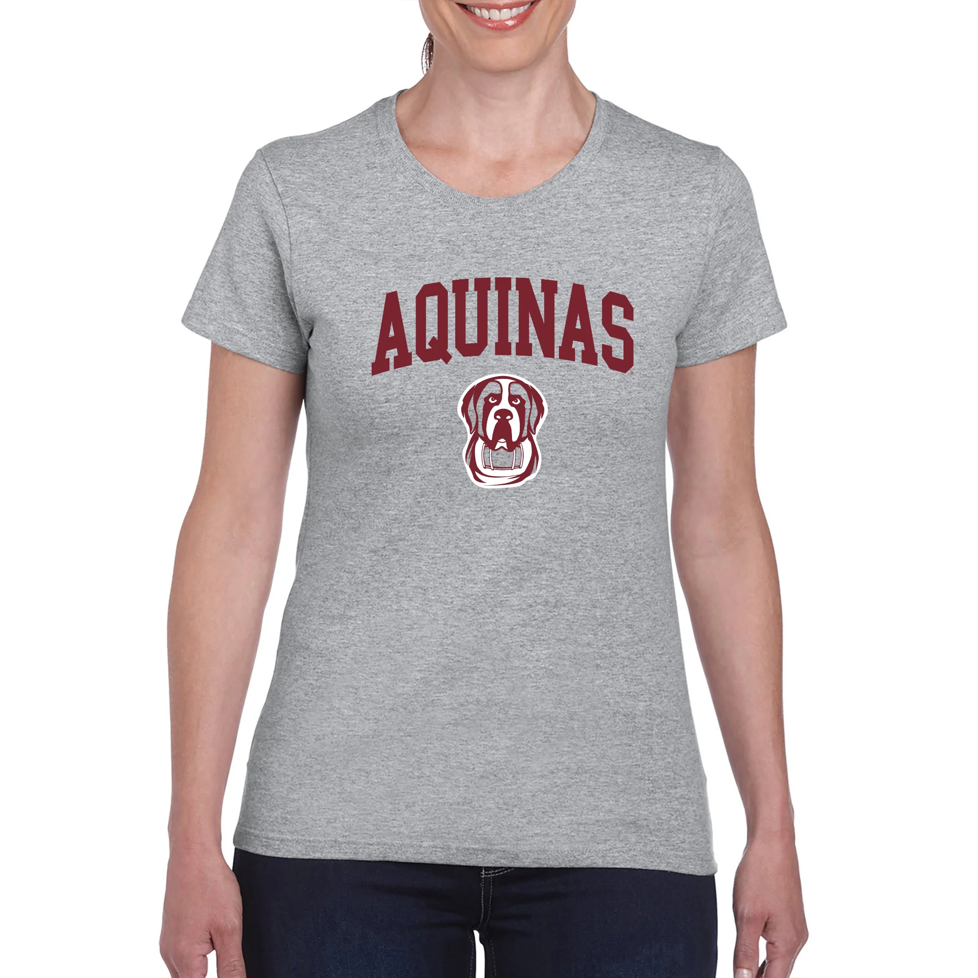 Aquinas College Saints Arch Logo Basic Cotton Womens Short Sleeve T Shirt - Sport Grey - Image 3