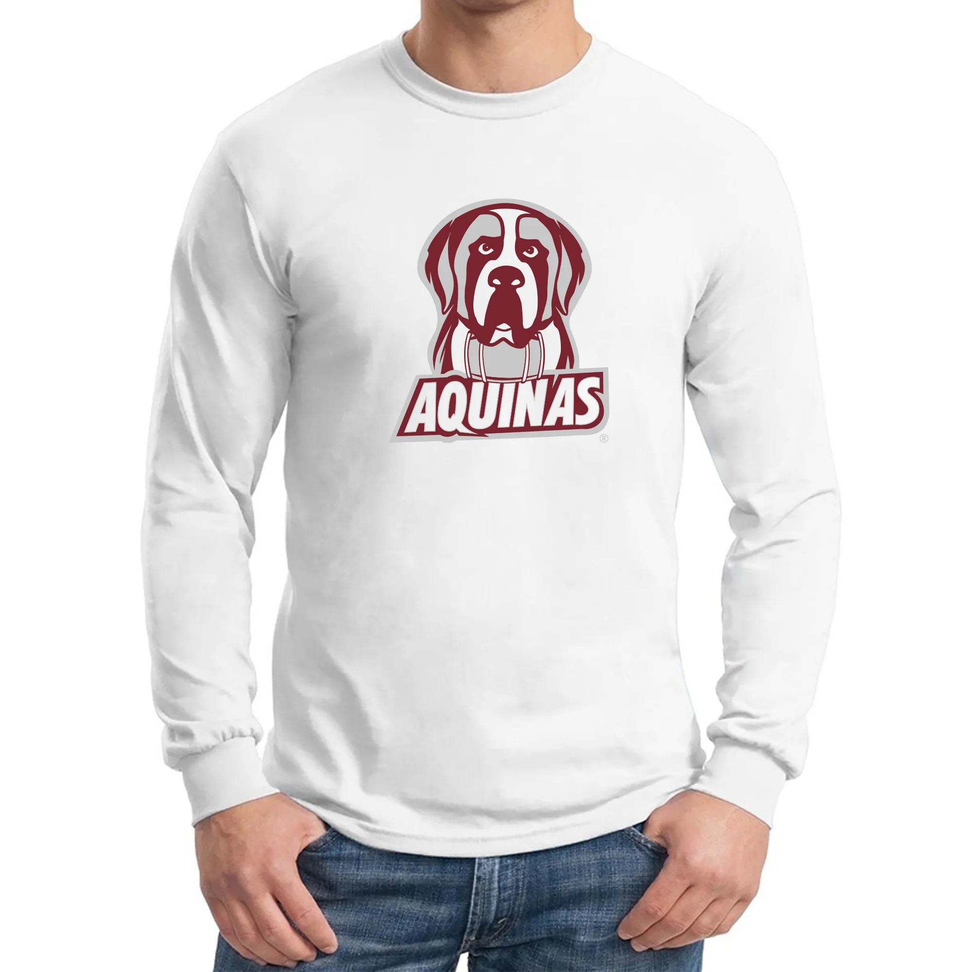 Aquinas College Saints Primary Logo Basic Cotton Long Sleeve T-Shirt - White - Image 3