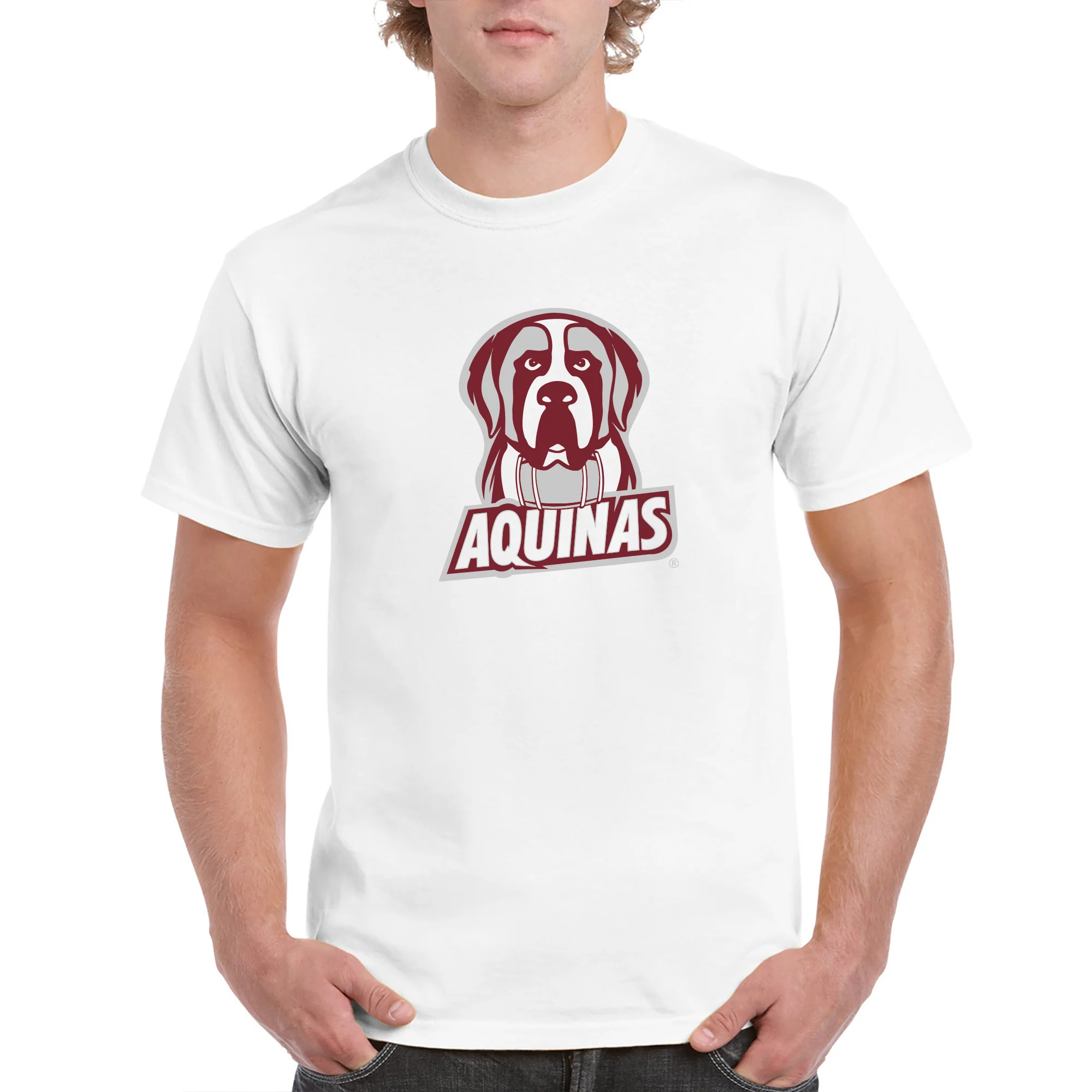 Aquinas College Saints Primary Logo Basic Cotton Short Sleeve T Shirt - White - Image 3