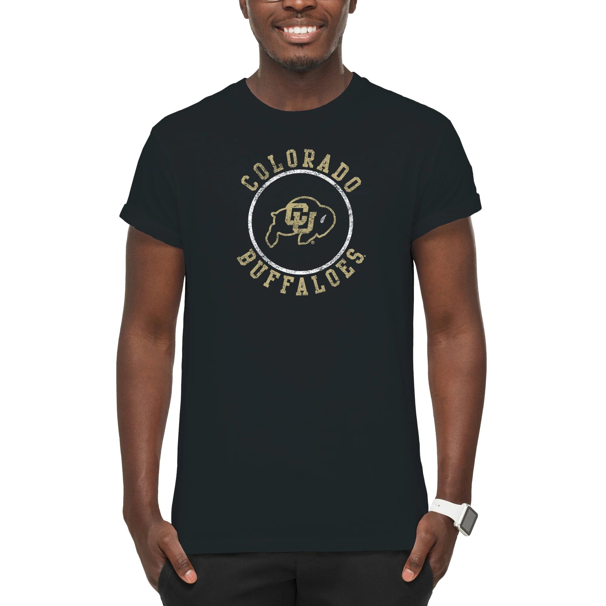University of Colorado Buffaloes Distressed Circle Logo T Shirt - Black - Image 4