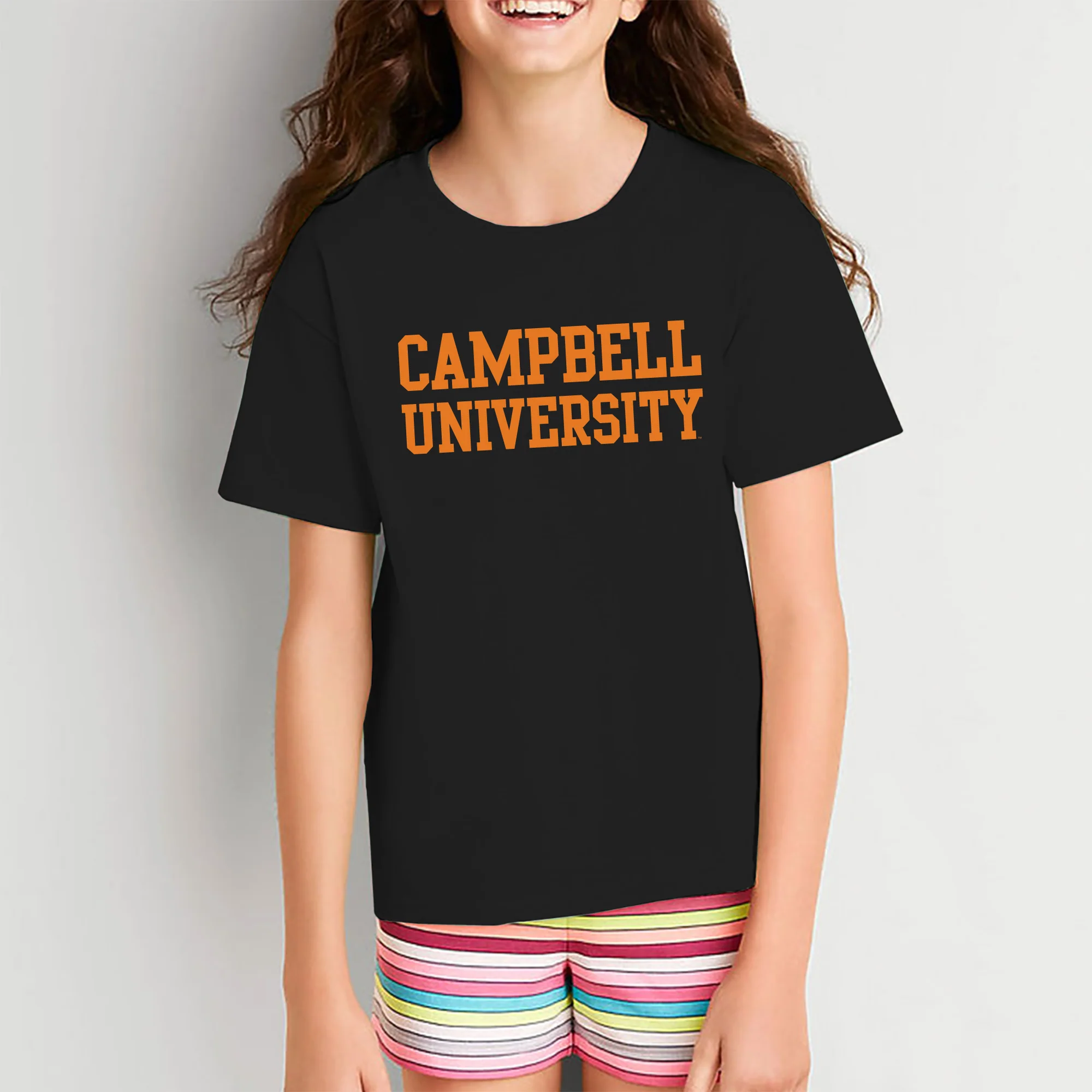 Campbell University Fighting Camels Basic Block Cotton Youth Short Sleeve T-Shirt - Black - Image 4