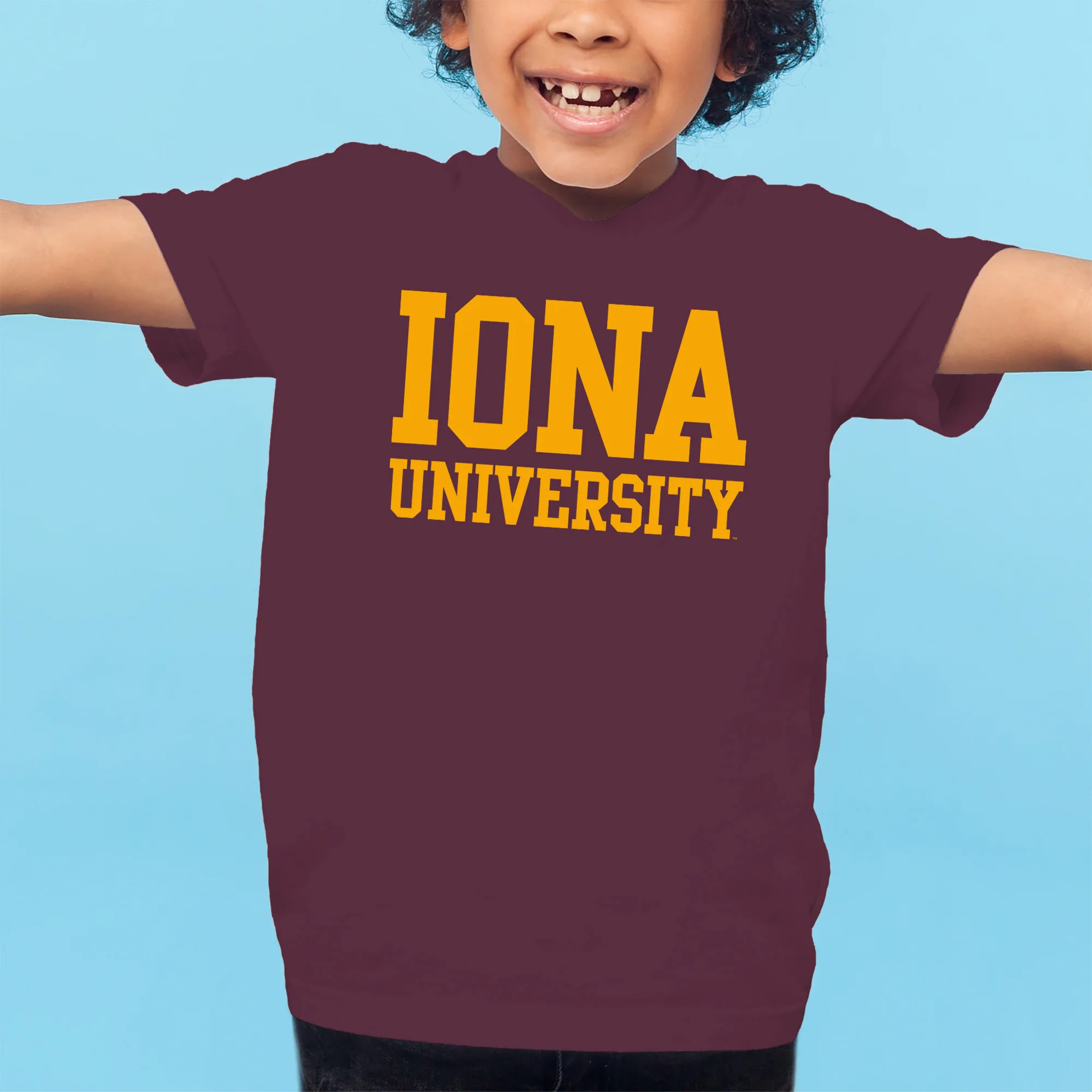 Iona University Gaels Basic Block Cotton Youth Short Sleeve T Shirt - Maroon - Image 3