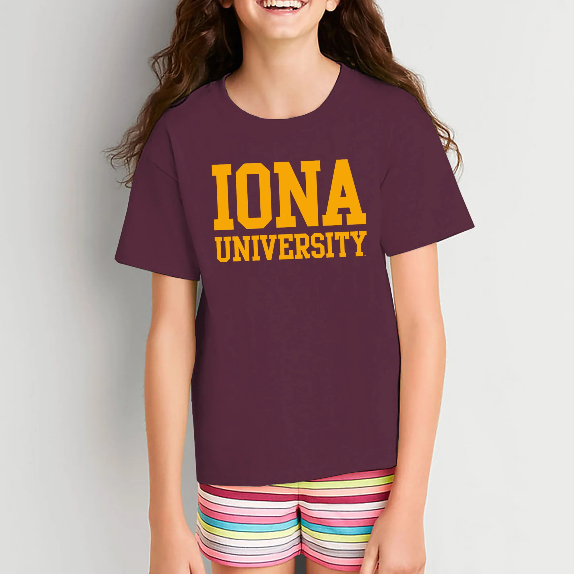 Iona University Gaels Basic Block Cotton Youth Short Sleeve T Shirt - Maroon - Image 4