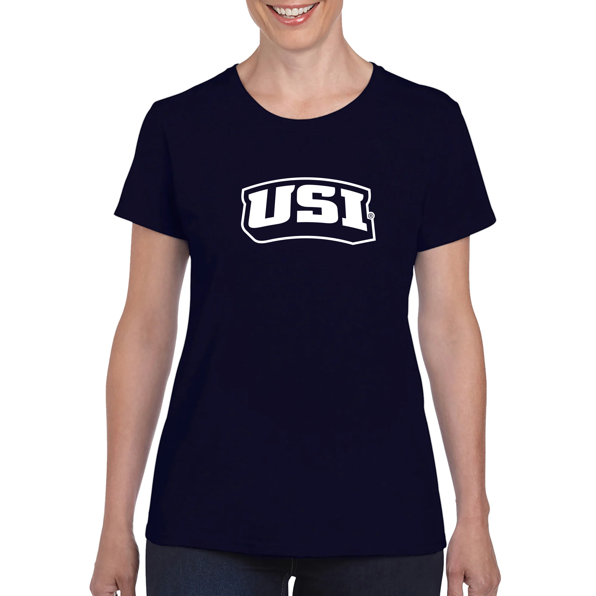 University of Southern Indiana Screaming Eagles Basic Block Cotton Short Sleeve Womens T Shirt - Navy - Image 3