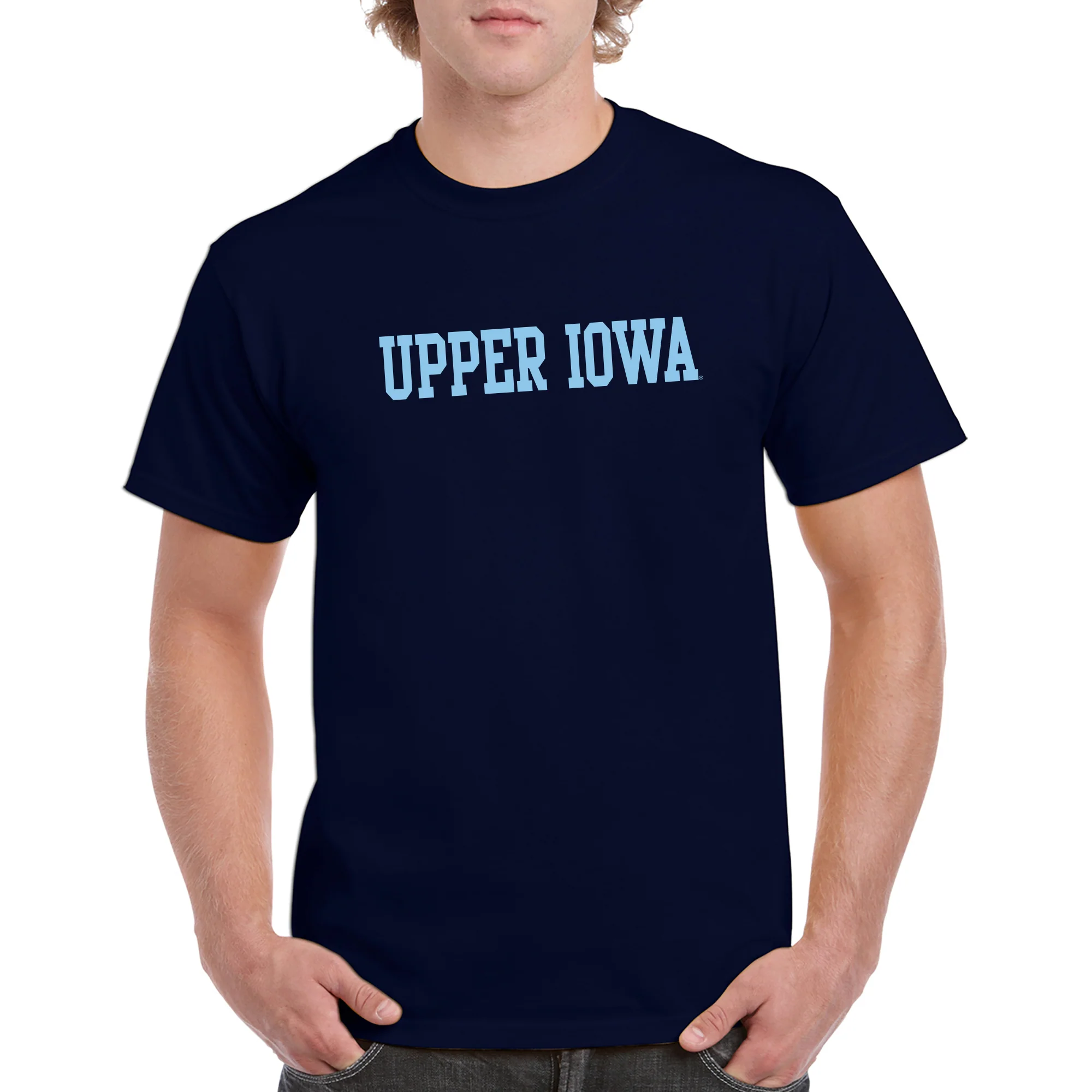 Upper Iowa University Peacocks Basic Block Cotton Short Sleeve T Shirt - Navy - Image 3