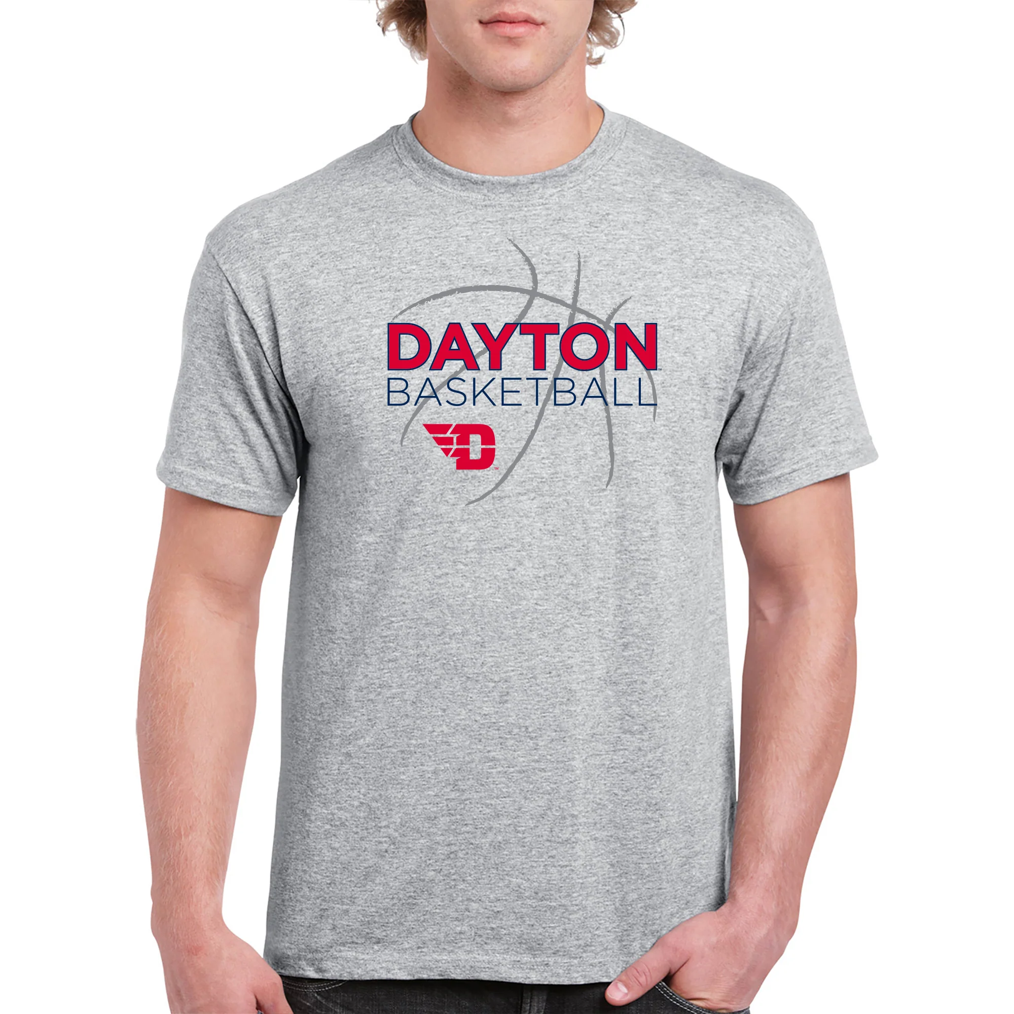 University of Dayton Flyers Basketball Sketch Cotton Short Sleeve T Shirt - Sport Grey - Image 3