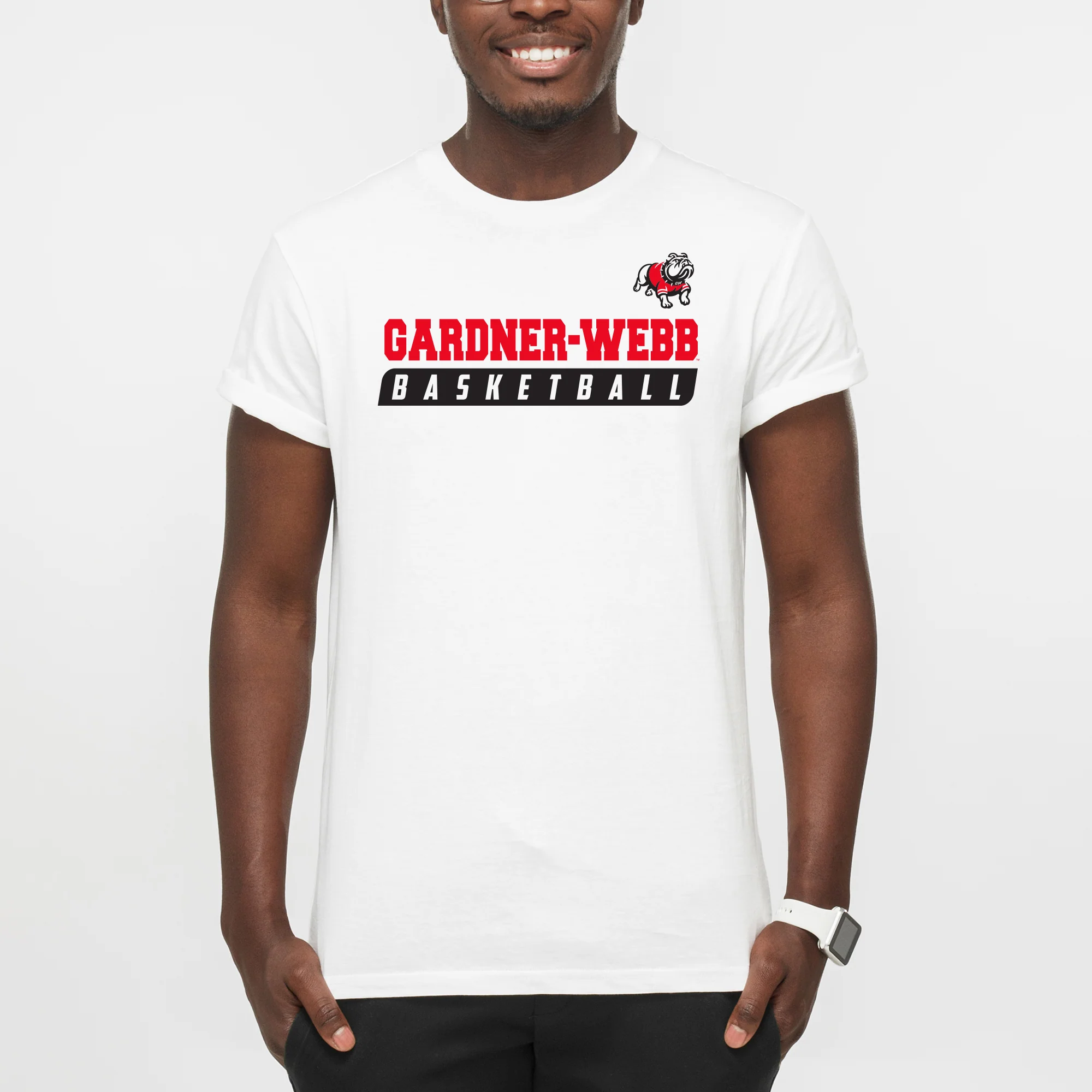 Gardner-Webb University Bulldogs Basketball Slant Basic Cotton Short Sleeve T Shirt - White - Image 3