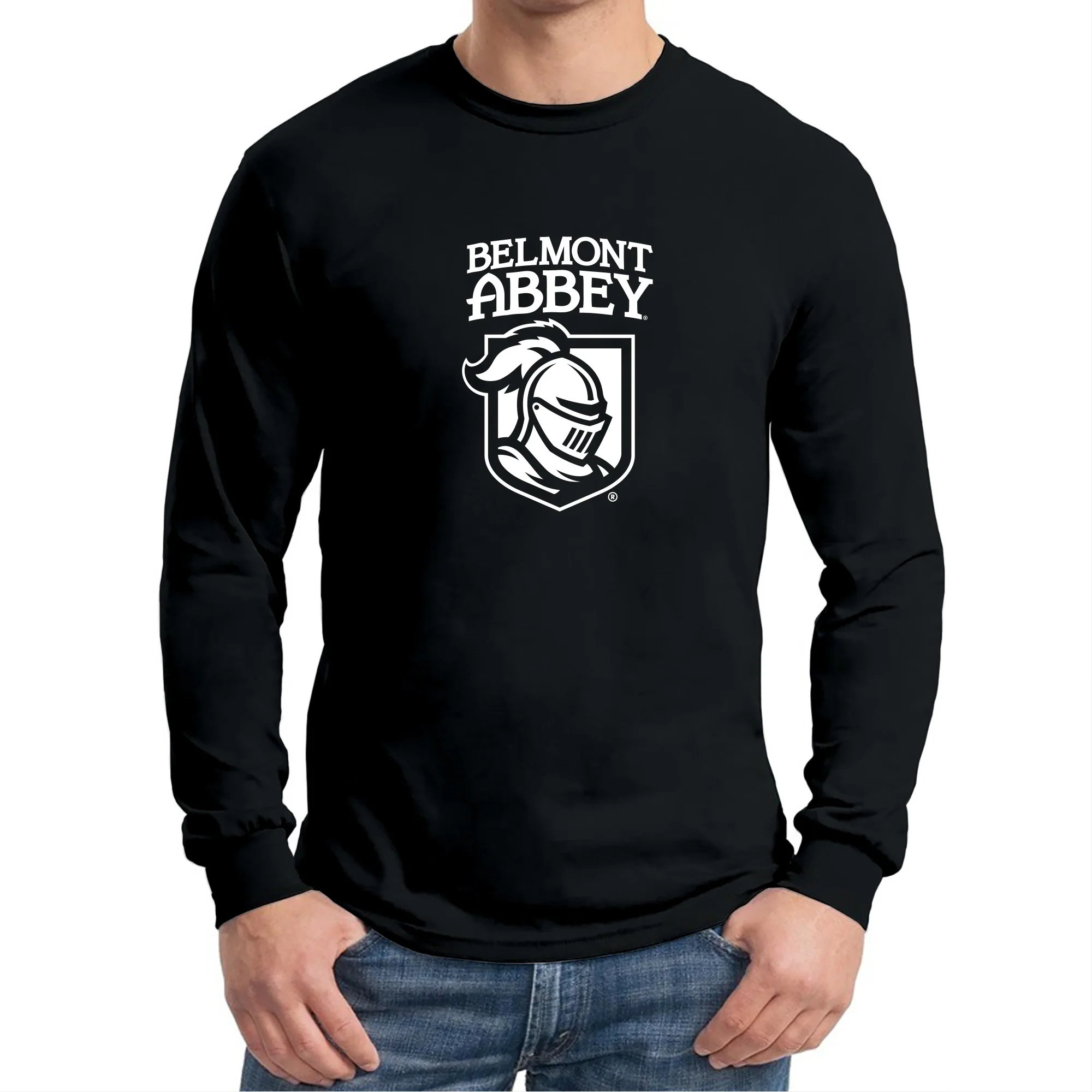 Belmont Abbey College Crusaders Arch Logo Long Sleeve T Shirt - Black - Image 3