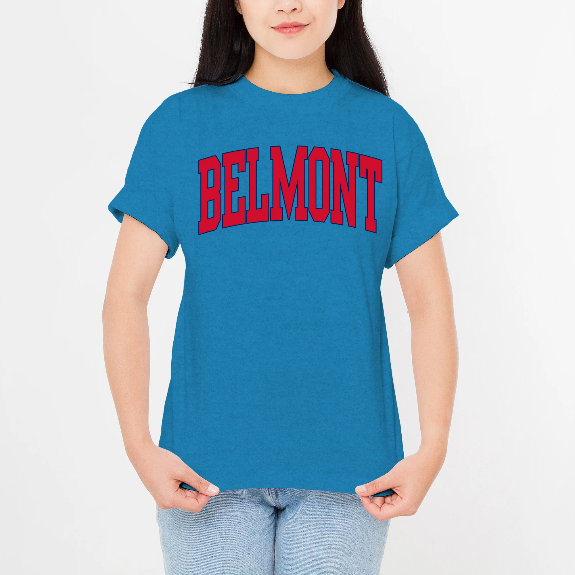 Belmont Bruins Mega Arch T-Shirt - Heather Sapphire - Image 4