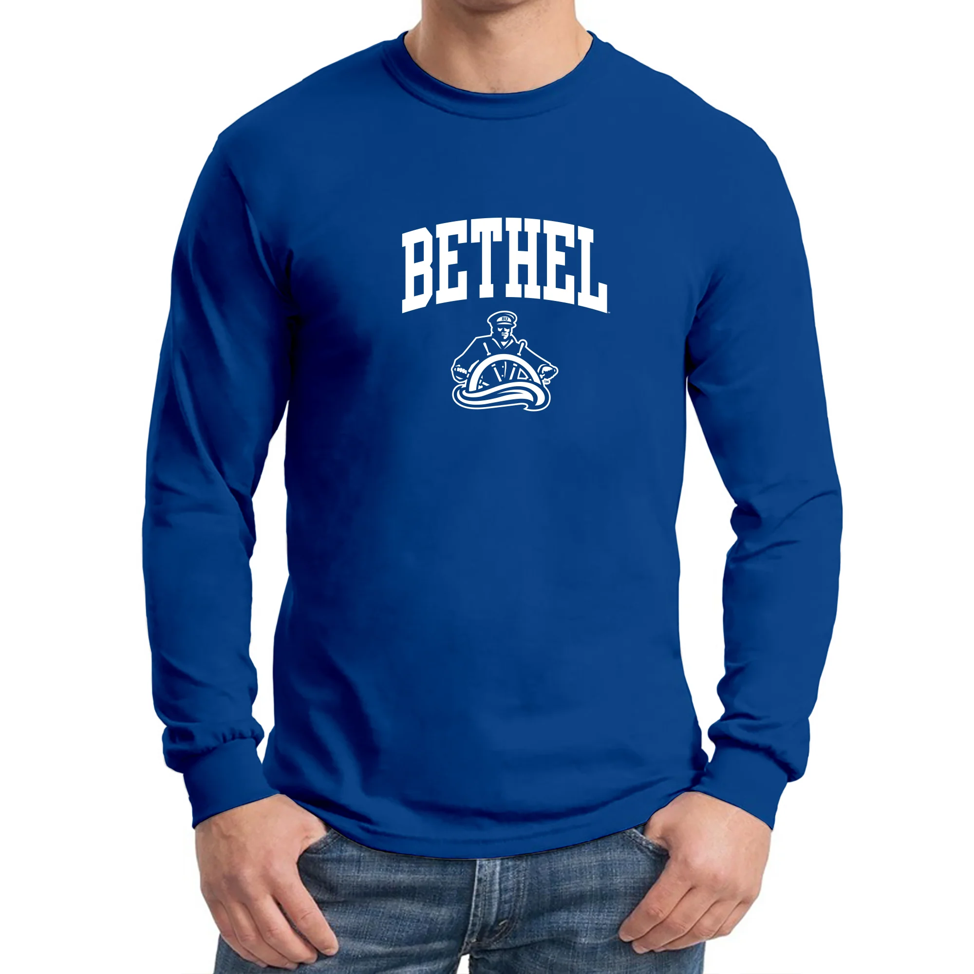 Bethel University Pilots Arch Logo Long Sleeve T Shirt - Royal - Image 3