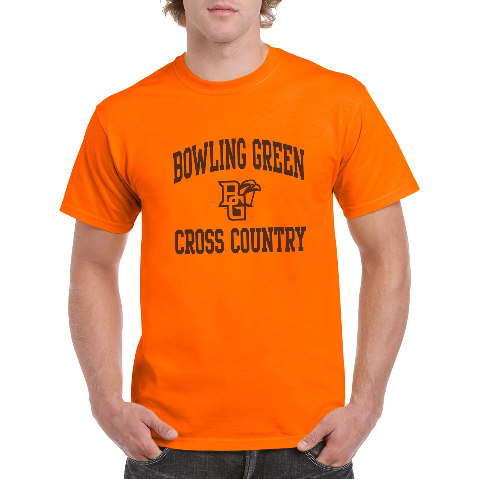 Bowling Green State University Falcons Arch Logo Cross Country Basic Cotton Short Sleeve T Shirt - Orange - Image 4