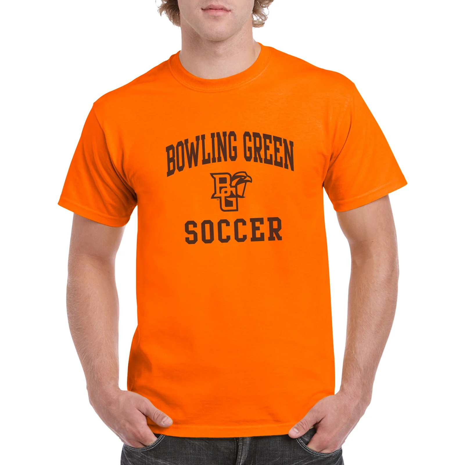 Bowling Green State University Falcons Arch Logo Soccer Basic Cotton Short Sleeve T Shirt - Orange - Image 4