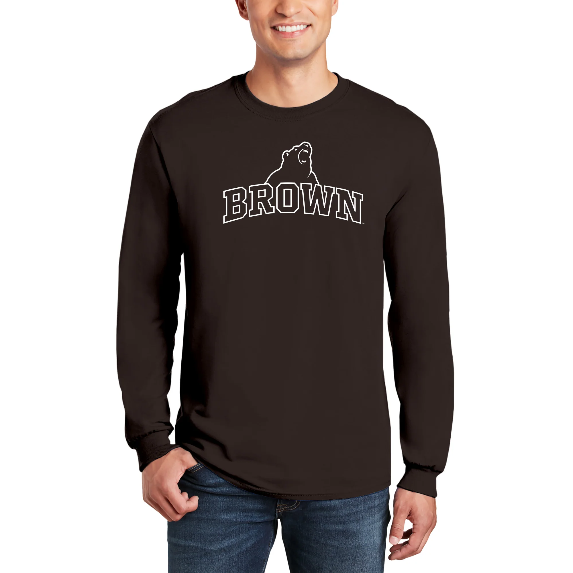 Brown University Bears Arch Logo Long Sleeve T Shirt - Dark Chocolate - Image 3