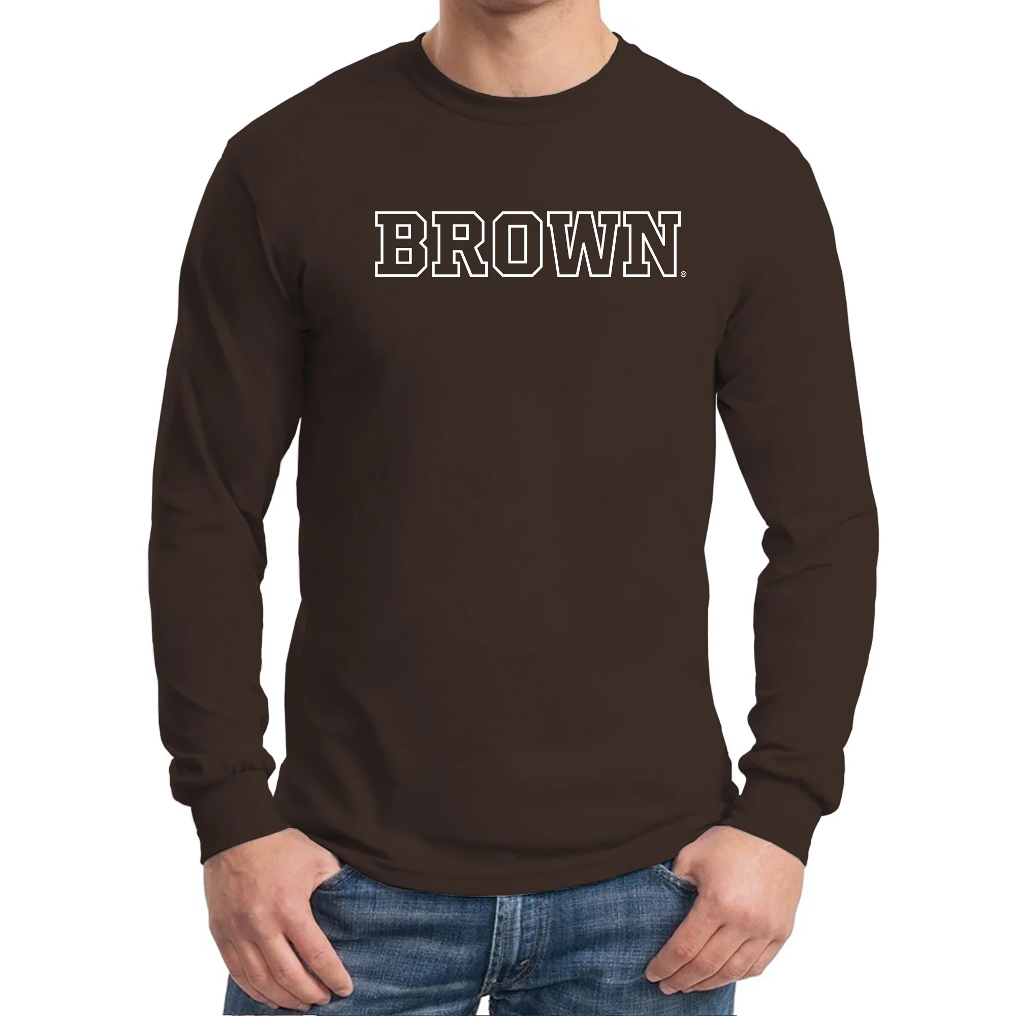 Brown University Bears Basic Block Long Sleeve T Shirt - Dark Chocolate - Image 3