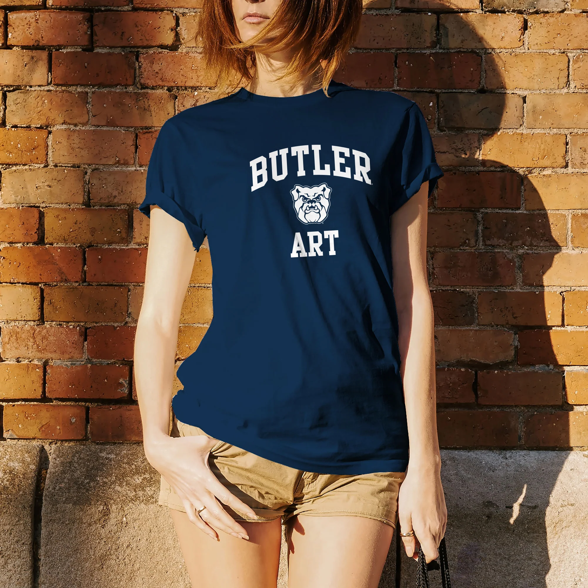 Butler University Bulldogs Arch Logo Art Short Sleeve T Shirt - Navy - Image 5