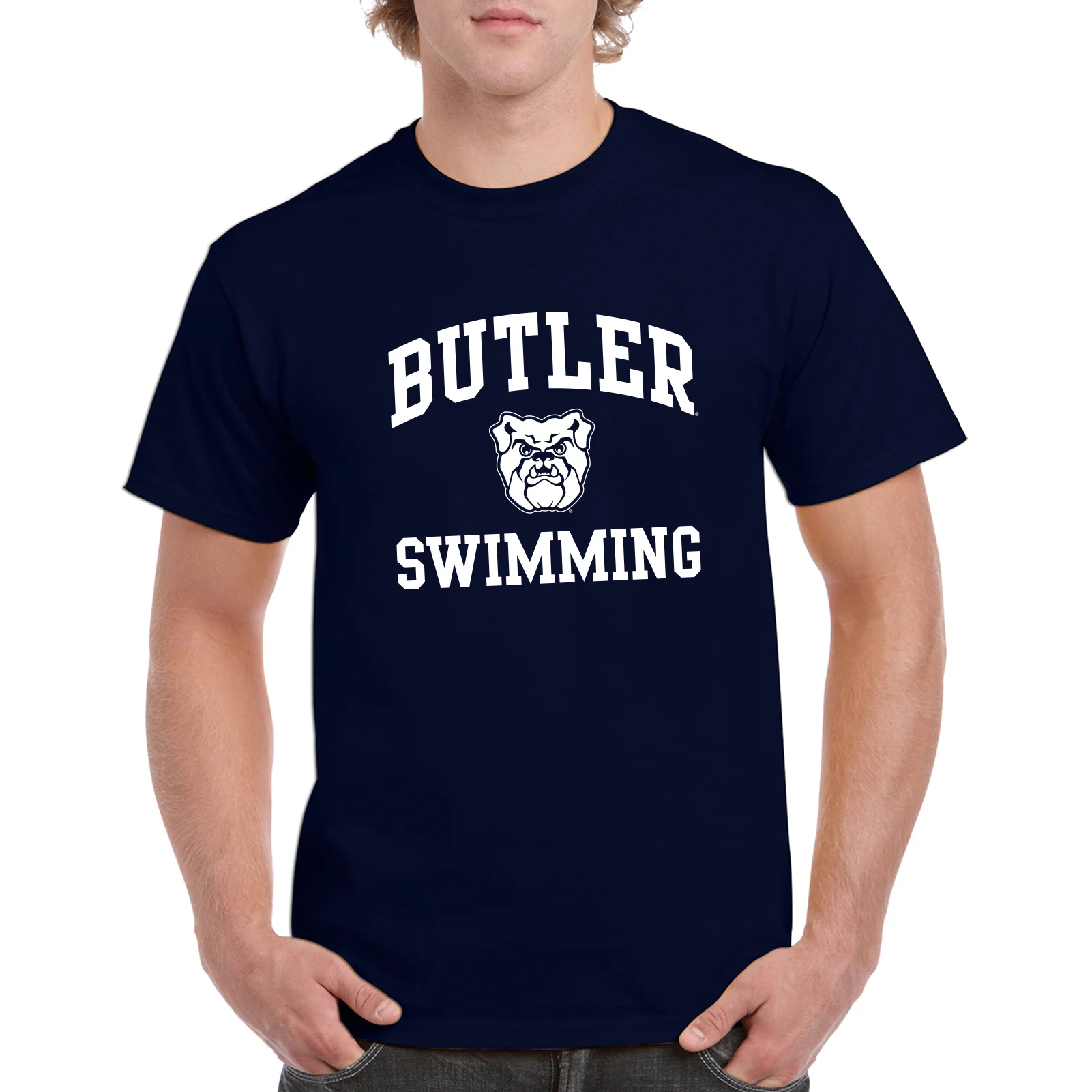 Butler University Bulldogs Arch Logo Swimming Short Sleeve T Shirt - Navy - Image 4