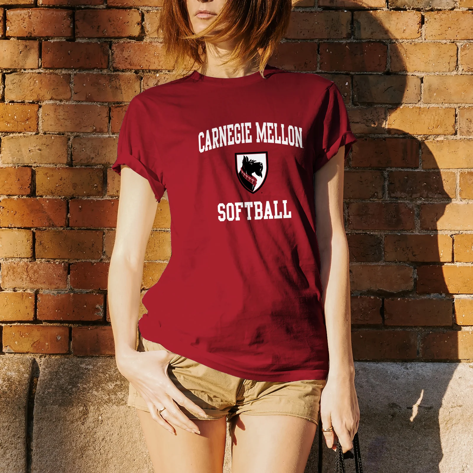 Carnegie Mellon University Tartans Arch Logo Softball Short Sleeve T Shirt - Cardinal - Image 4