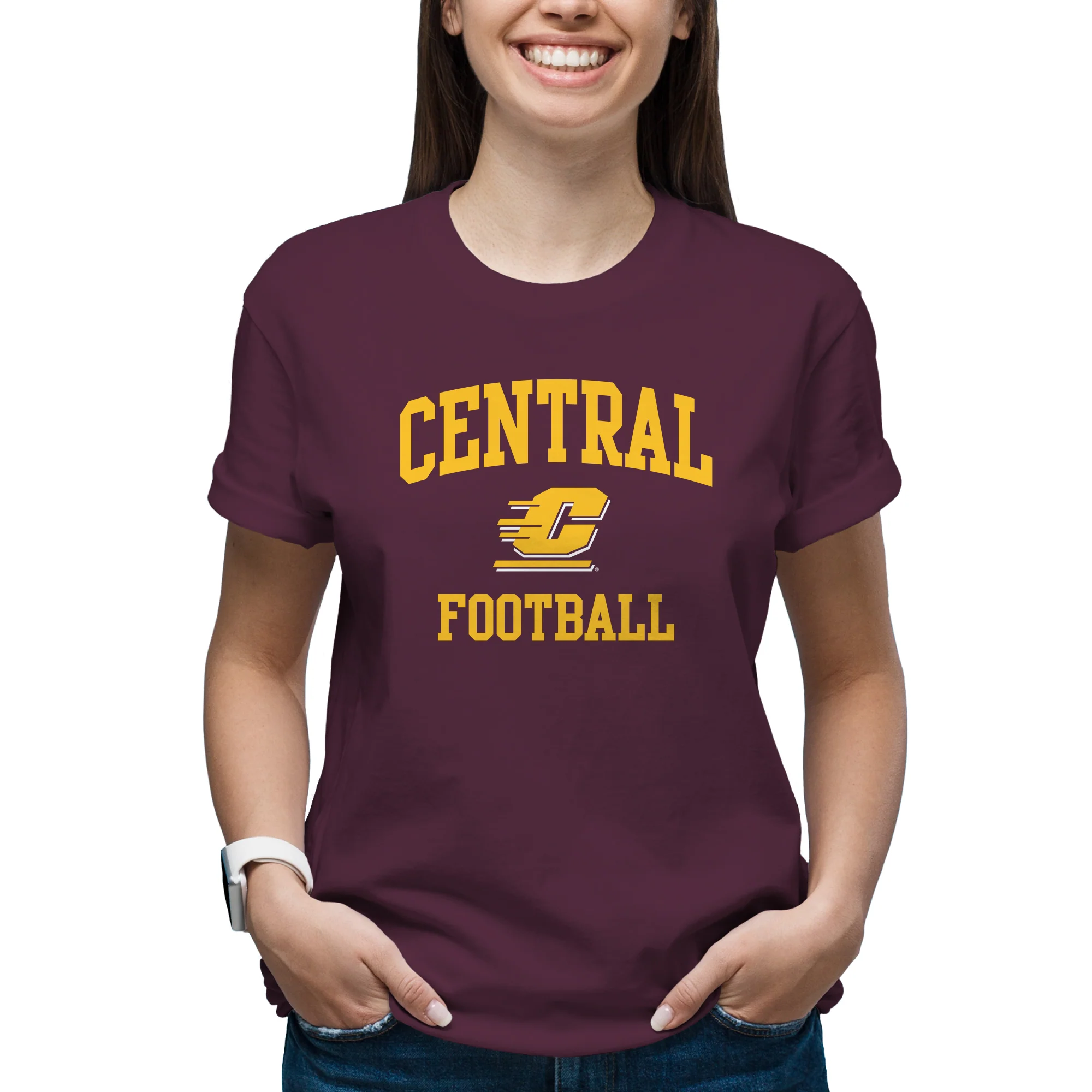 Central Michigan Arch Logo Football T-Shirt - Maroon - Image 4