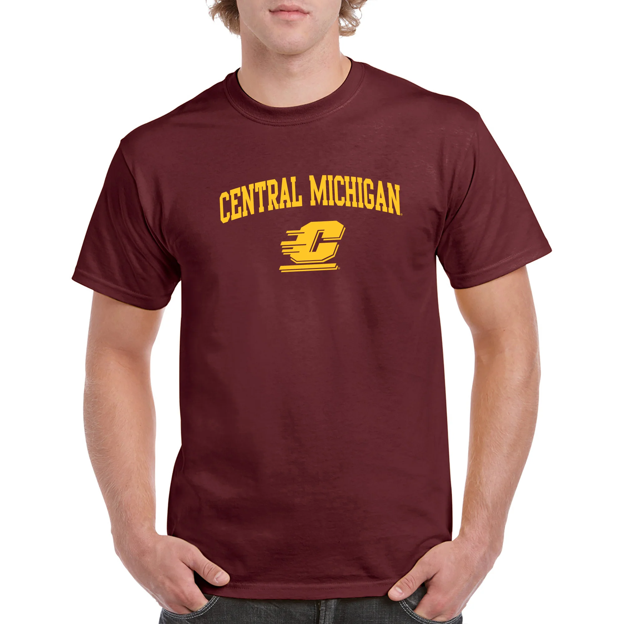 Central Michigan University Chippewas Arch Logo Short Sleeve T Shirt - Maroon - Image 4