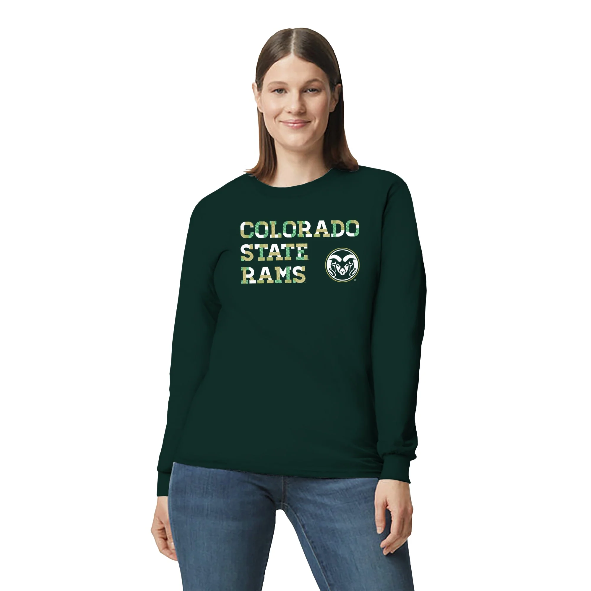 Colorado State University Rams Patchwork Cotton Long Sleeve T Shirt - Forest - Image 4