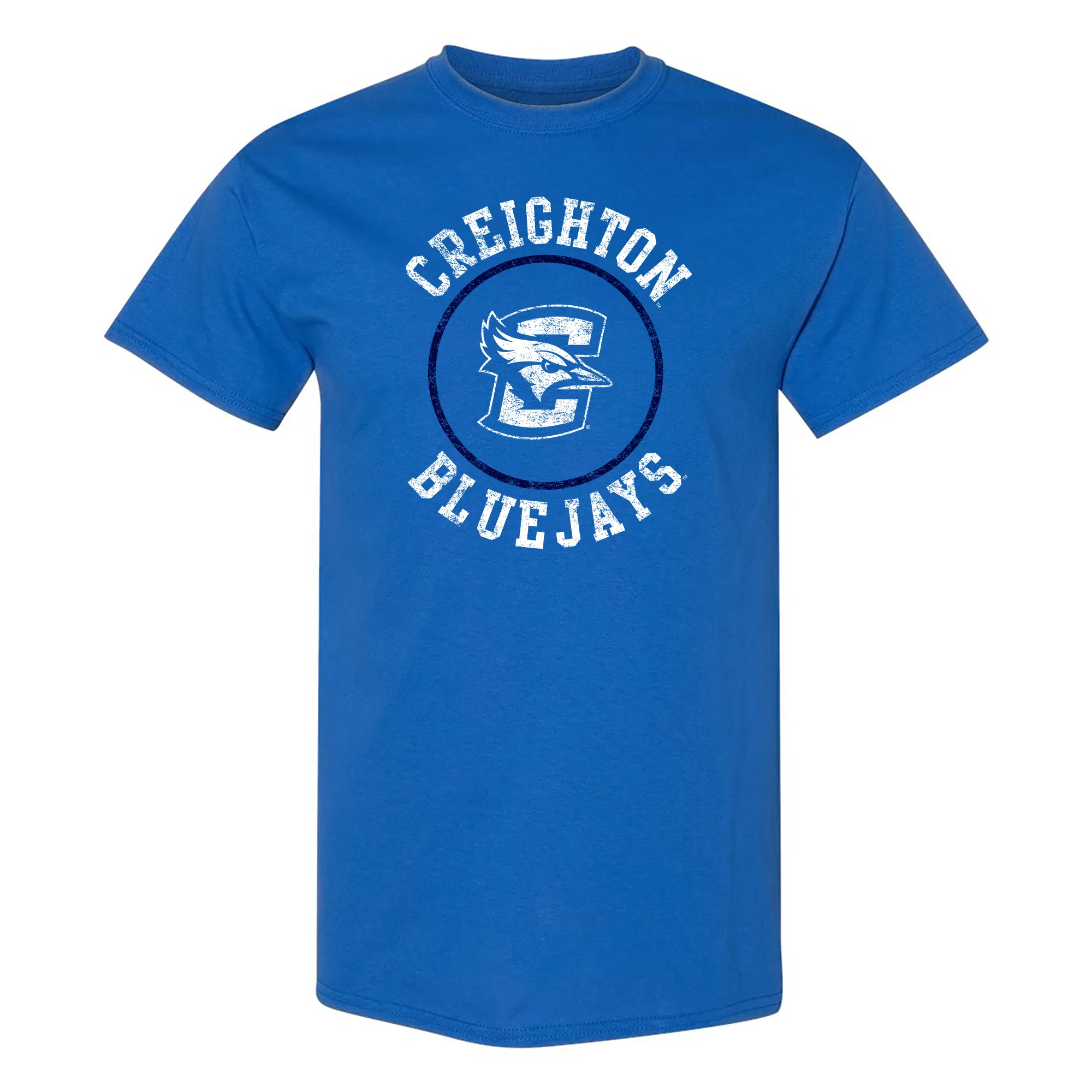 Creighton University Bluejays Distressed Circle Logo Short Sleeve T Shirt - Royal