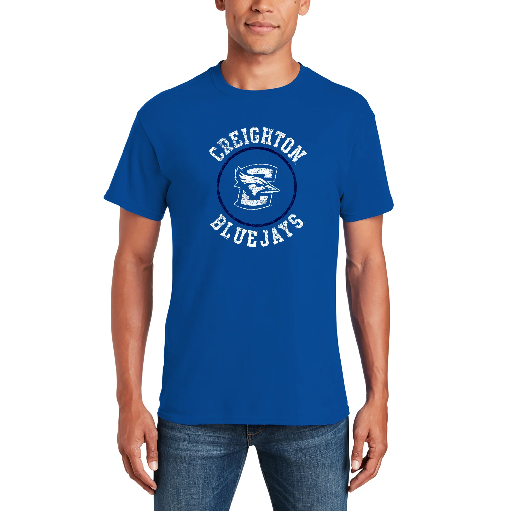Creighton University Bluejays Distressed Circle Logo Short Sleeve T Shirt - Royal - Image 3