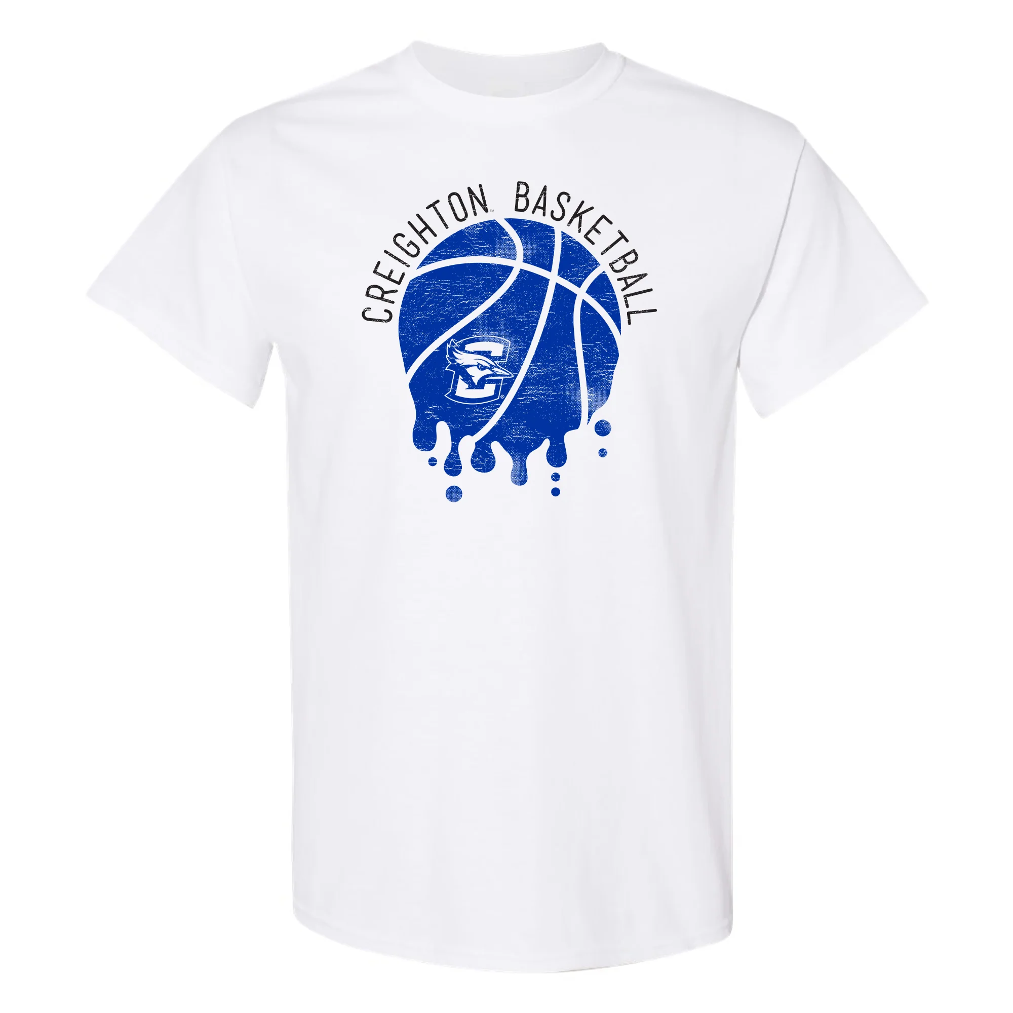 Creighton University Bluejays Basketball Dribble Basic Cotton Short Sleeve T Shirt - White