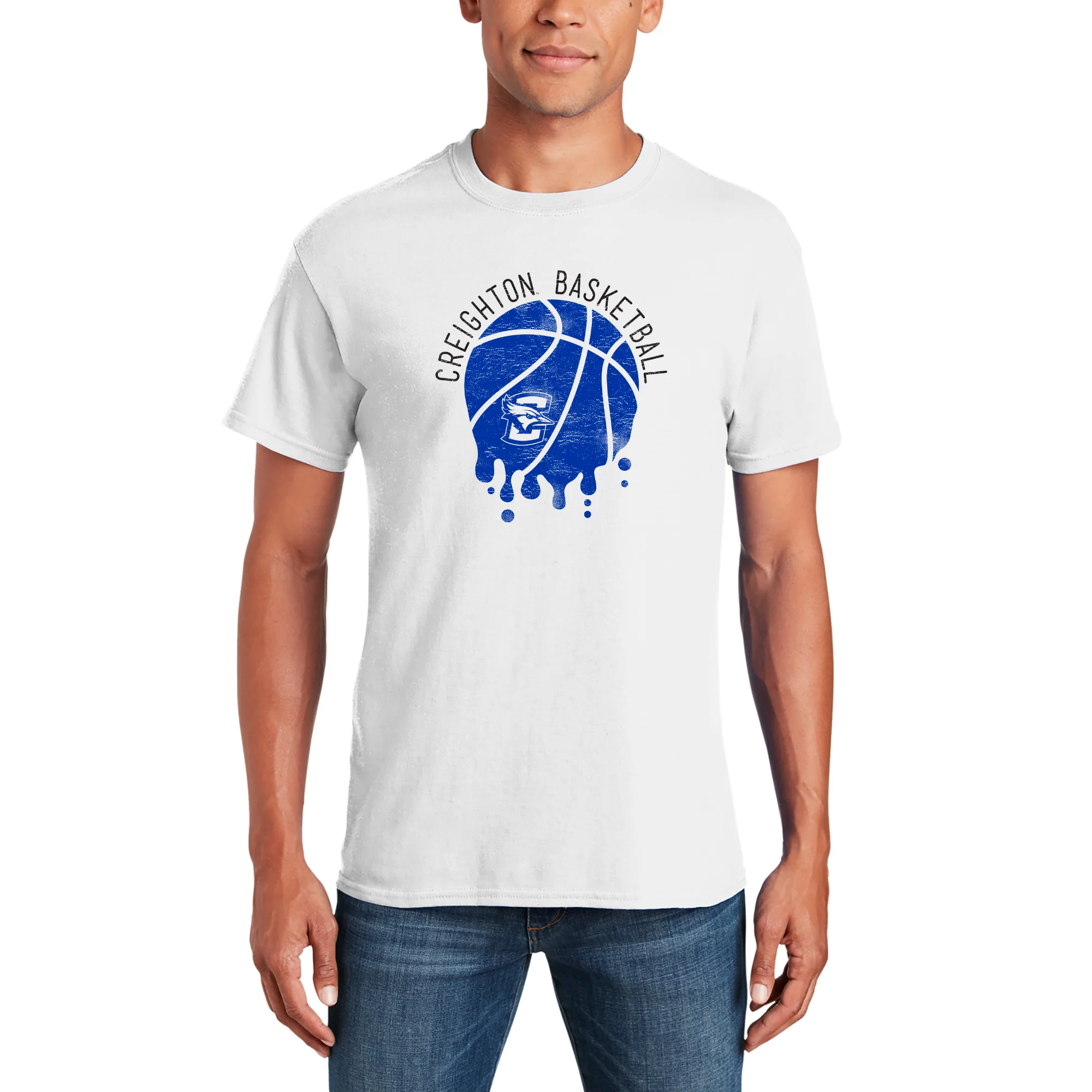 Creighton University Bluejays Basketball Dribble Basic Cotton Short Sleeve T Shirt - White - Image 3