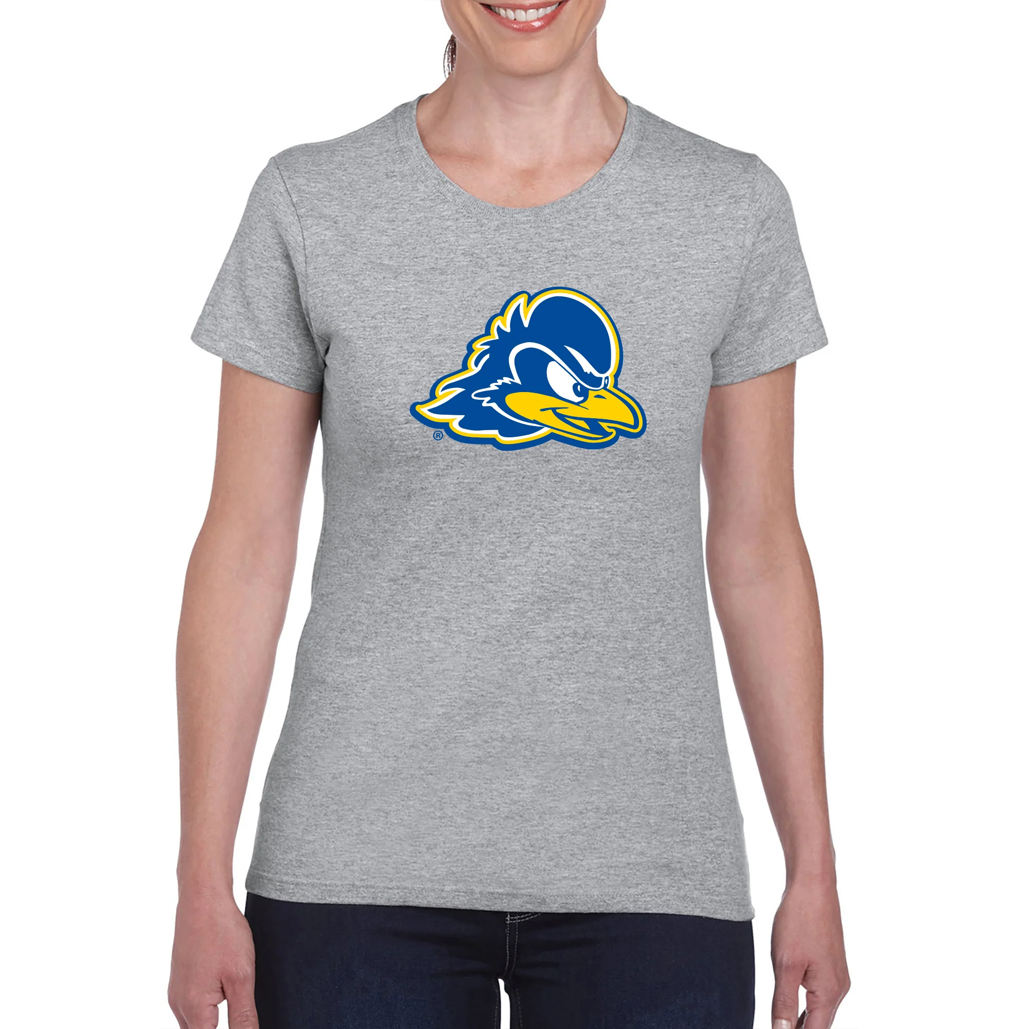 Delaware Blue Hens Primary Logo Women's T Shirt - Sport Grey - Image 4