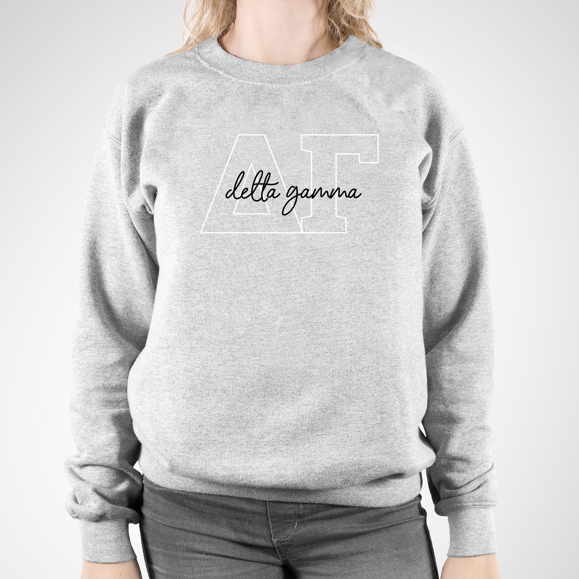 Delta Gamma Greek Outline Overlay Crewneck Sweatshirt - Sport Grey - Image 3