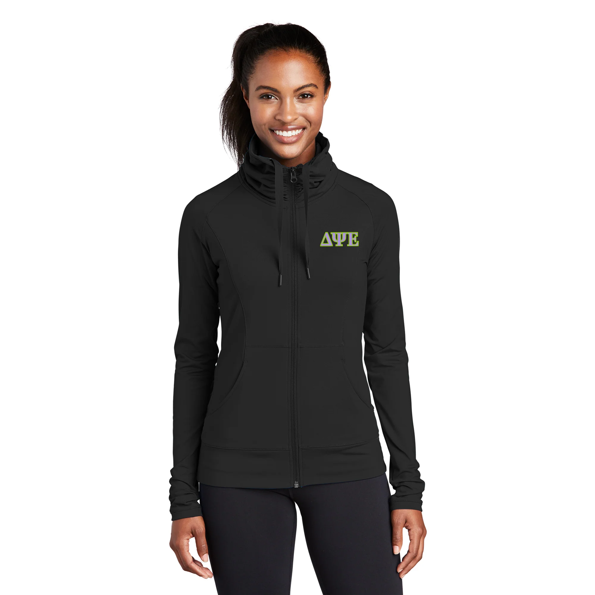 Delta Psi Epsilon LC EMB Ladies Stretch Full-Zip Jacket - Black - Image 3