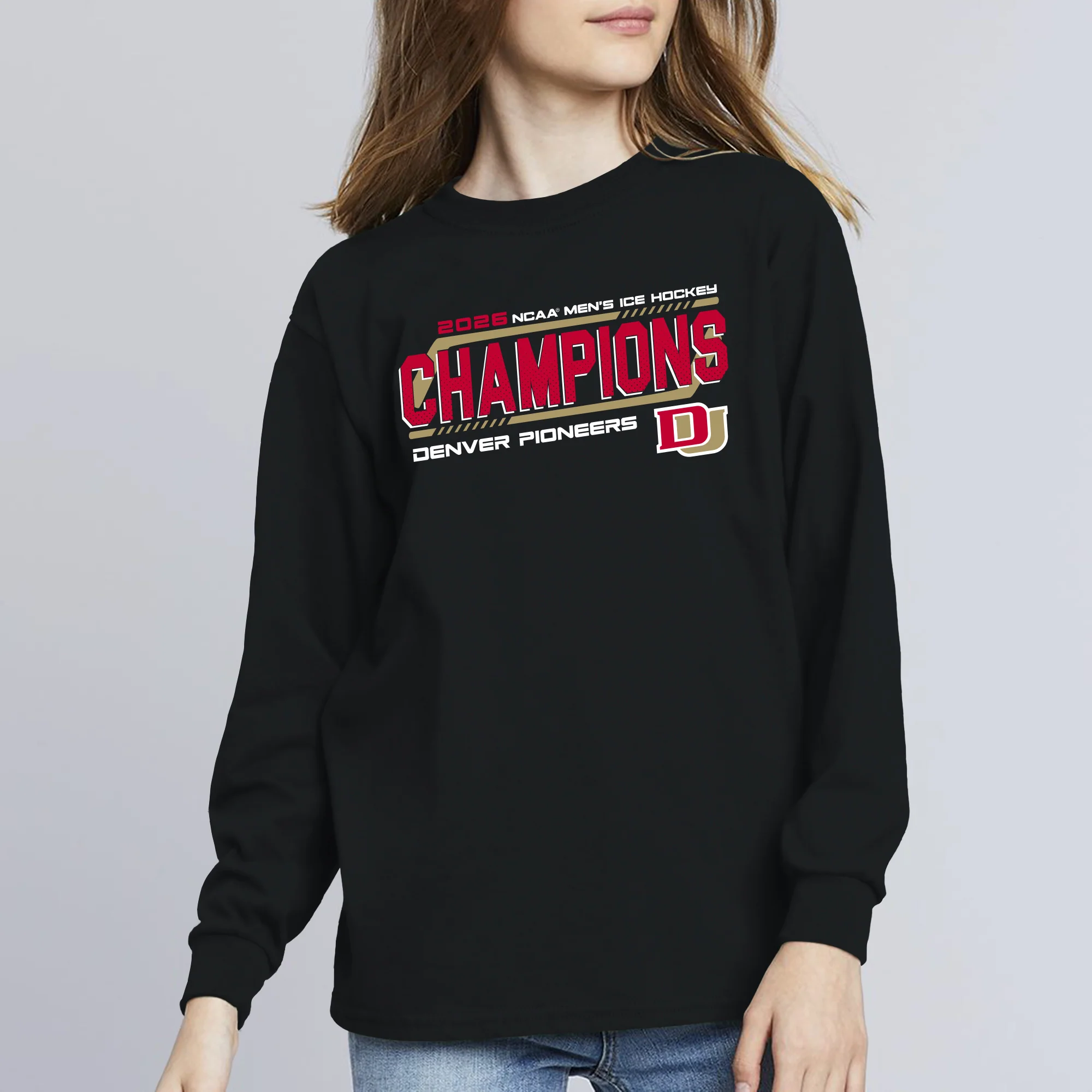 Denver 2026 Hockey National Champions Hockey Frame Youth Long Sleeve - Black - Image 4