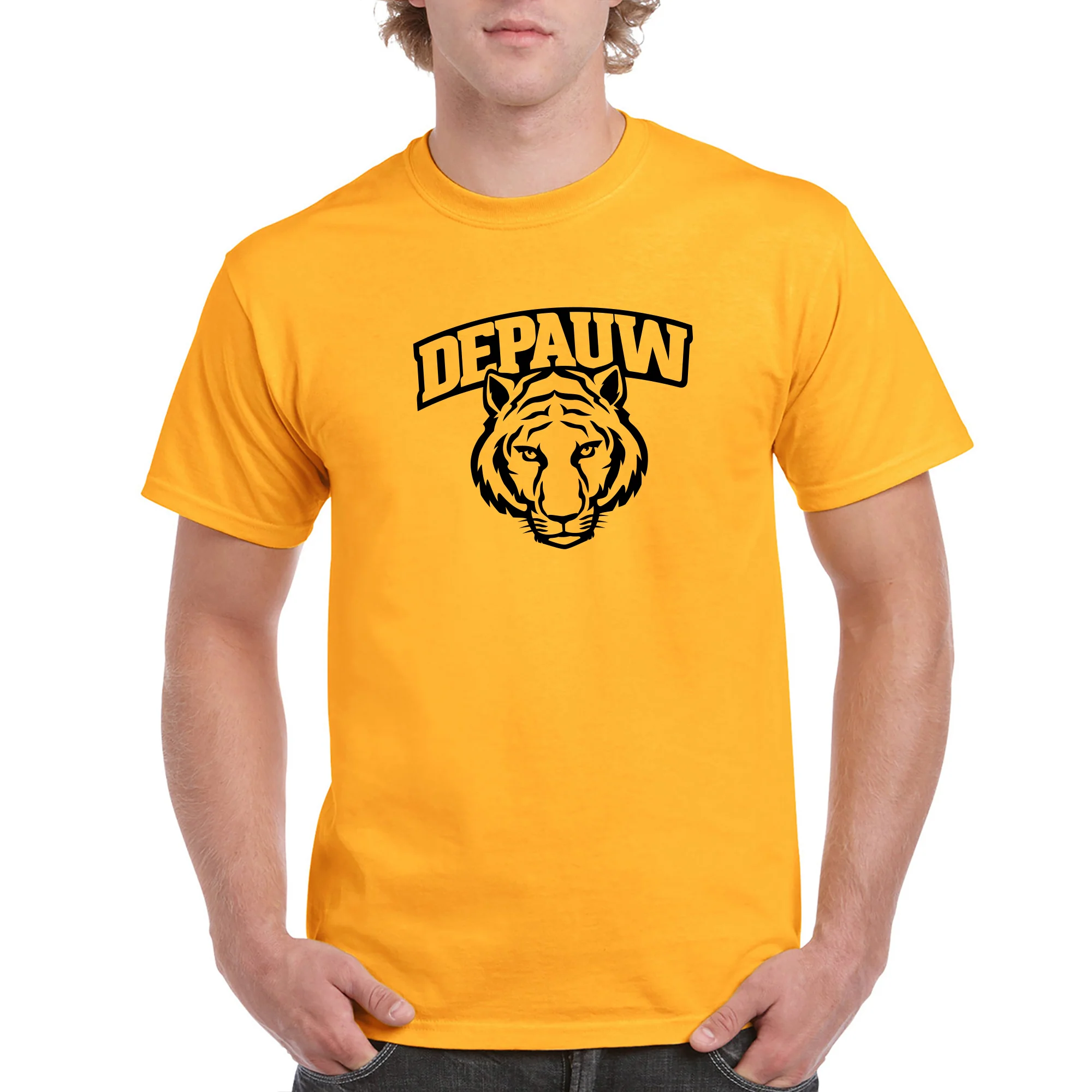 DePauw University Tigers Arch Logo Short Sleeve T Shirt - Gold - Image 3