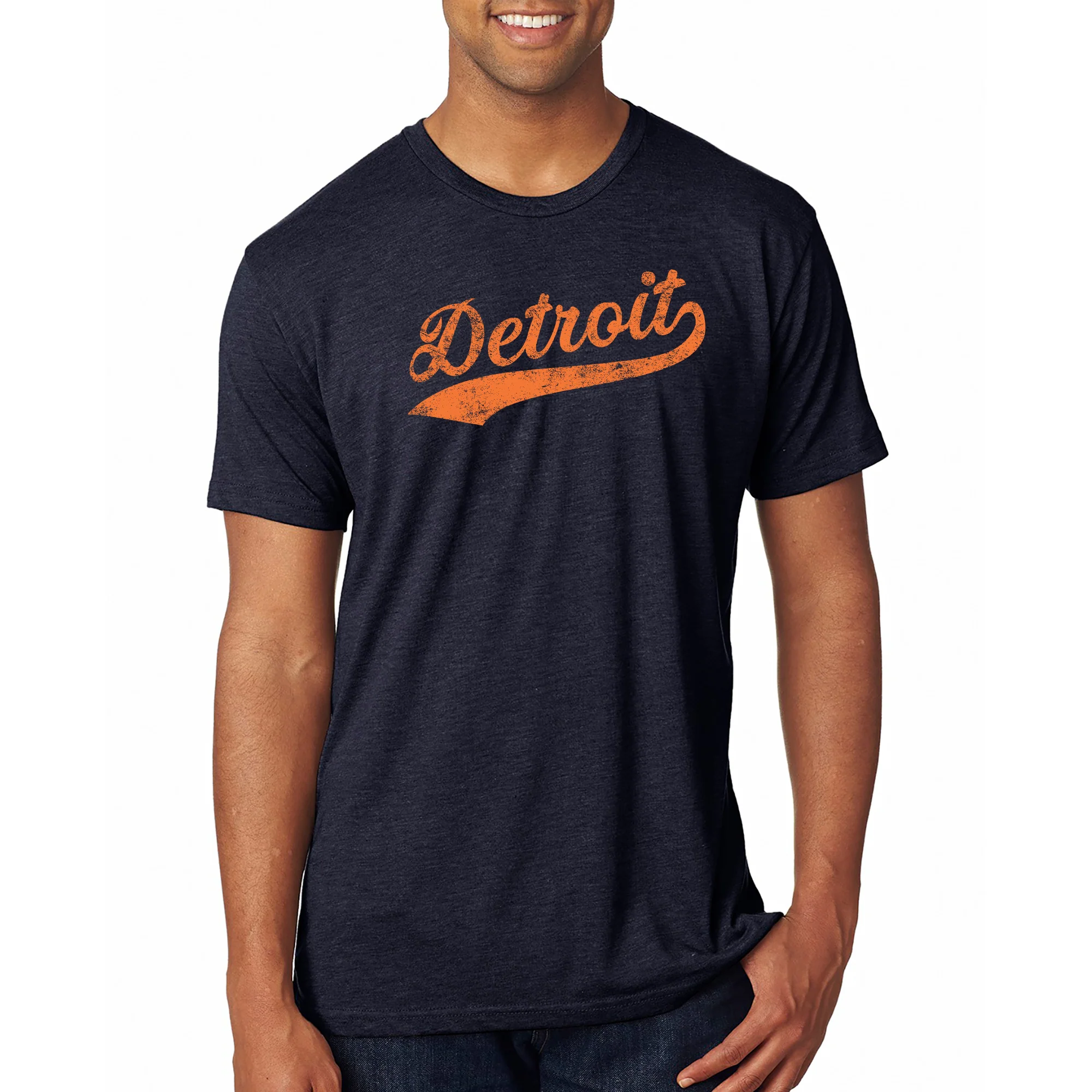 Detroit Baseball Script Triblend T-Shirt - Vintage Navy - Image 3