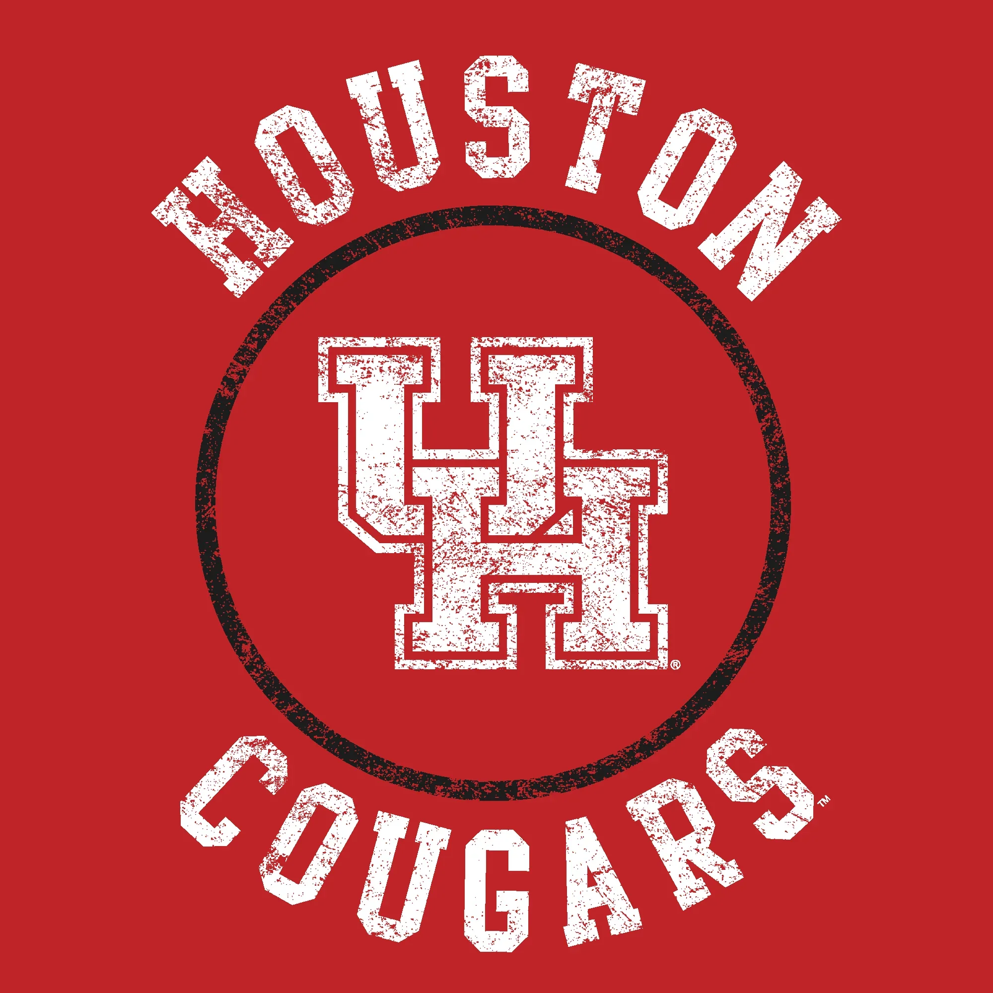 University of Houston Cougars Distressed Circle Logo Heavy Cotton Long Sleeve - Red - Image 7
