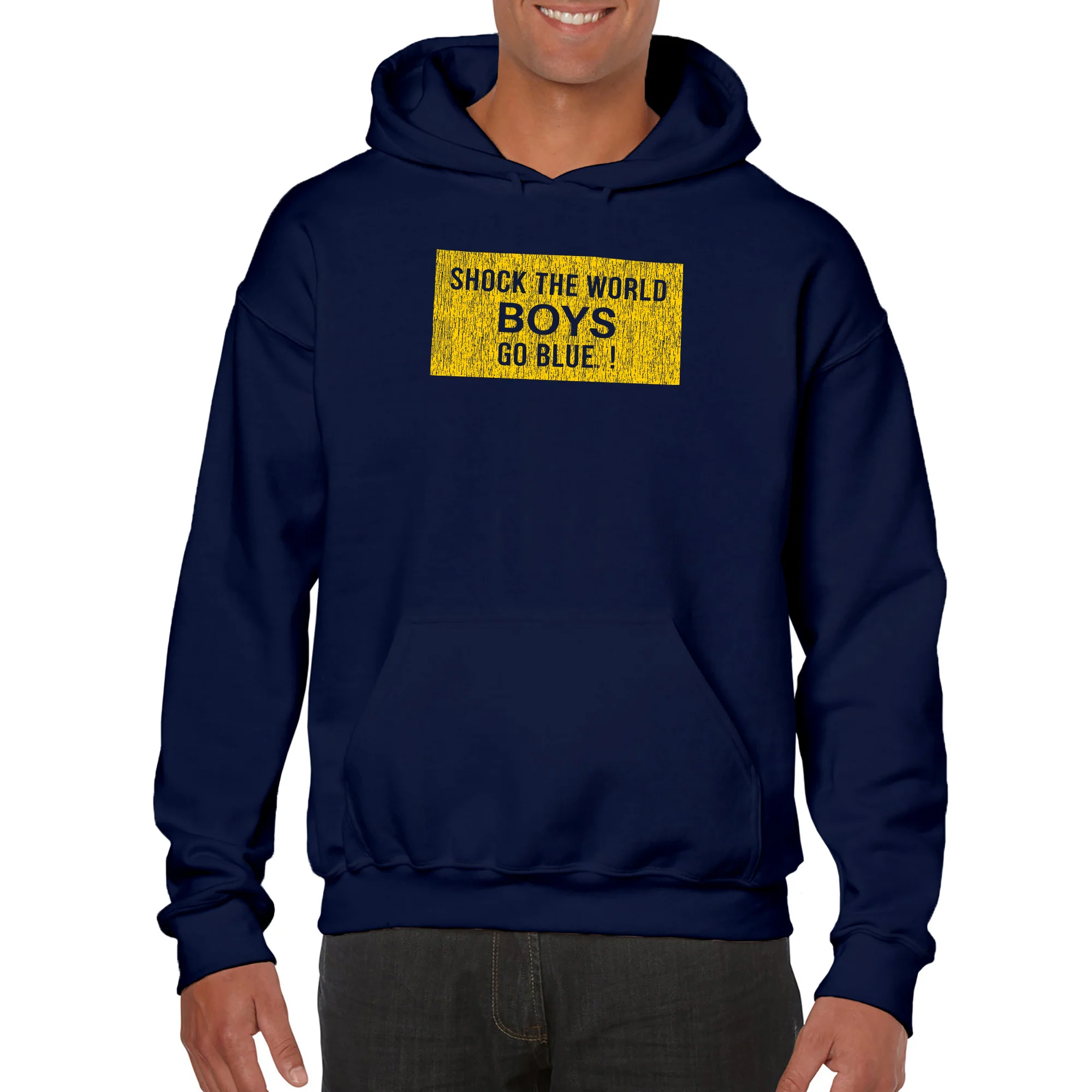 Michigan Wolverines Distressed Shock the World Hoodie - Navy - Image 3