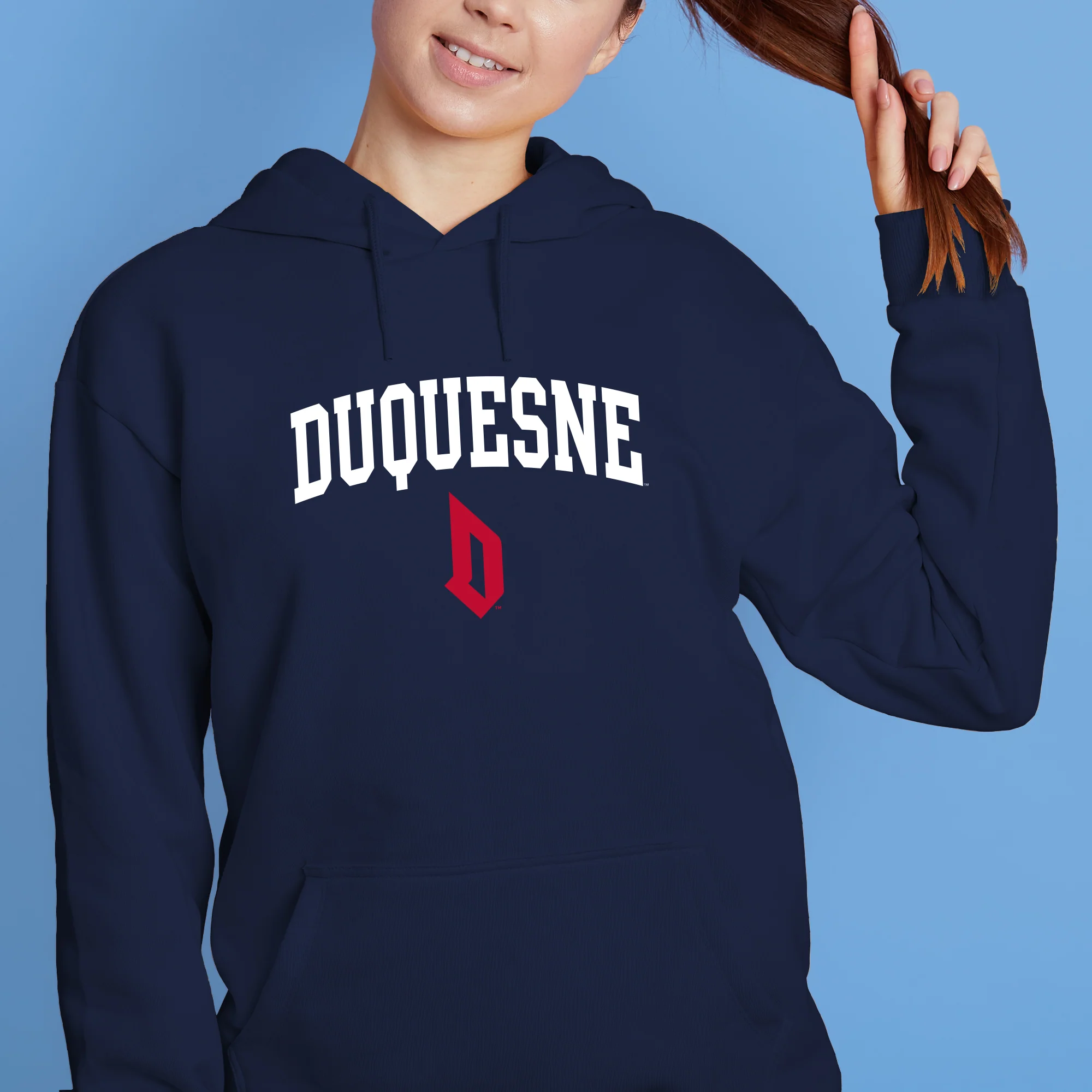 Duquesne Arch Logo Hoodie - Navy - Image 4