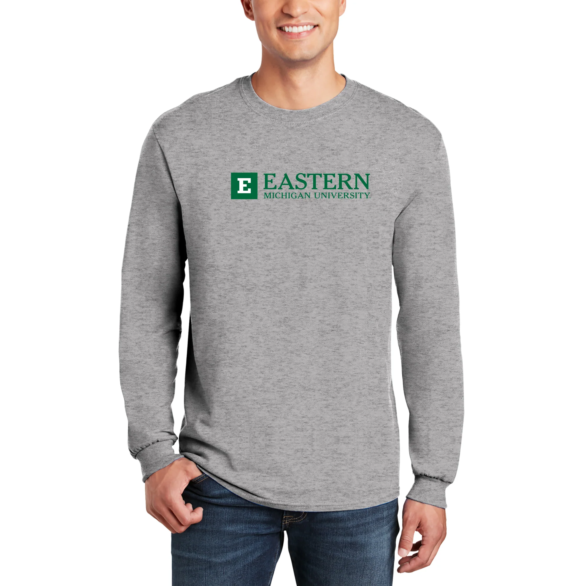 Eastern Michigan Institutional Logo Long Sleeve - Sport Grey - Image 3