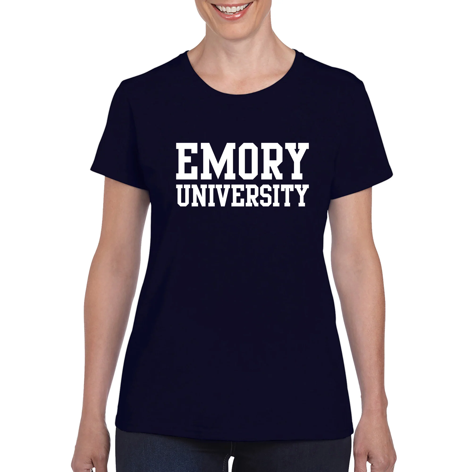 Emory University Eagles Basic Block Womens Short Sleeve T Shirt - Navy - Image 3