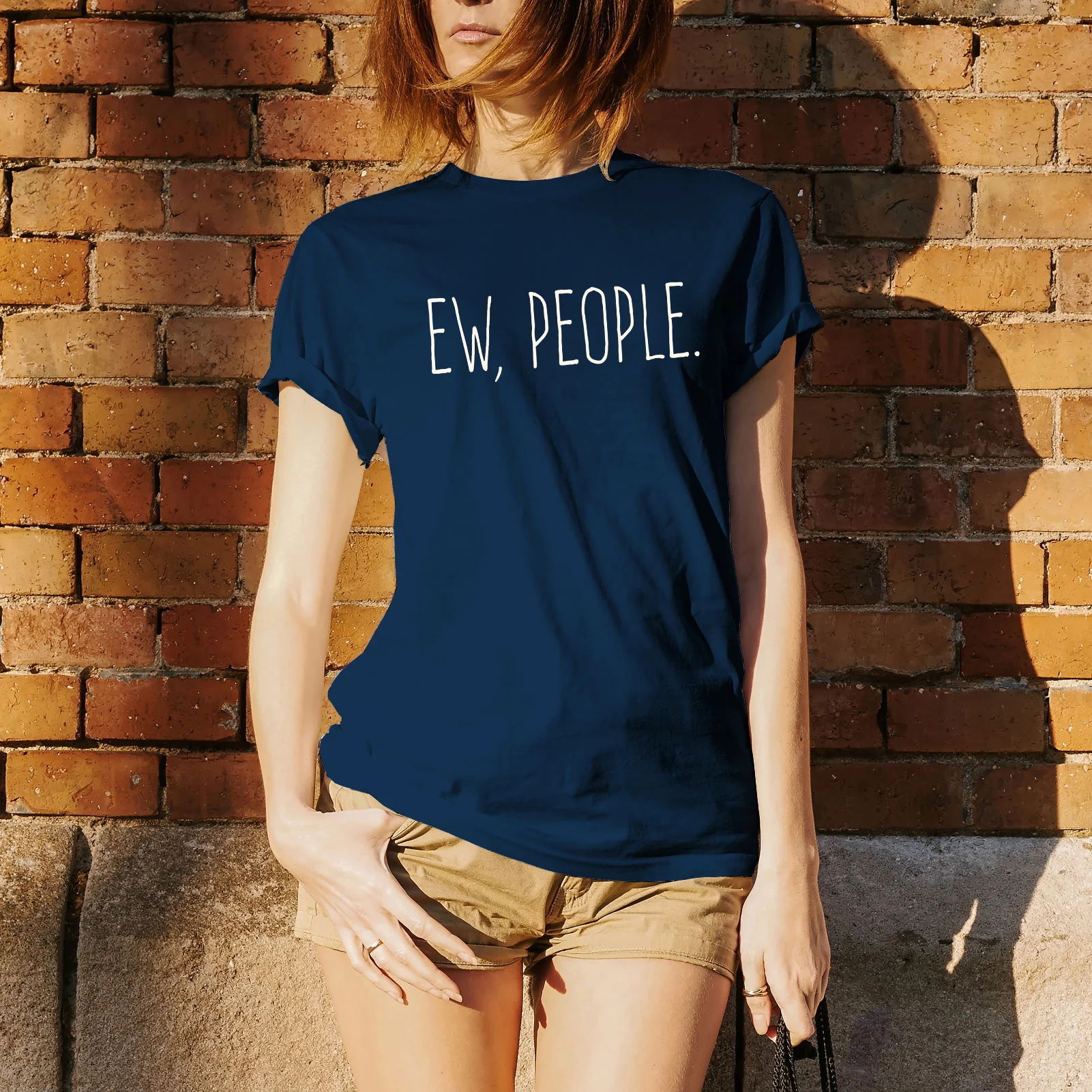 Ew People - Funny Humor Ironic Anti-Social - Adult Graphic Cotton T-Shirt - Navy - Image 4