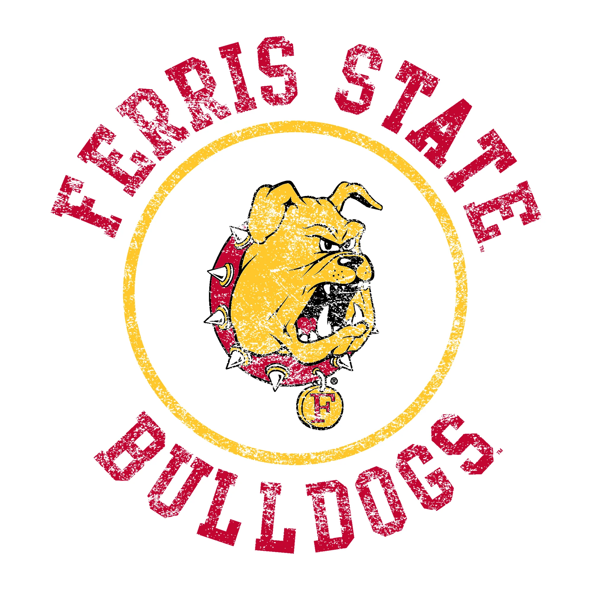 Ferris State Bulldogs Distressed Circle Logo Long Sleeve T Shirt - White - Image 2