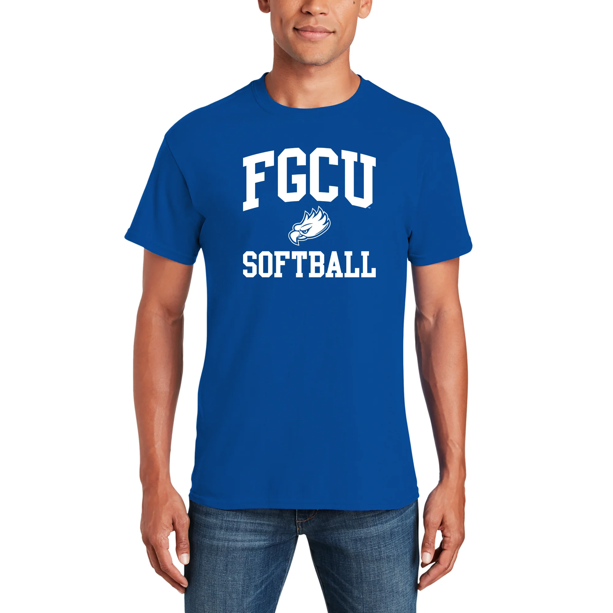 Florida Gulf Coast University Eagles Arch Logo Softball Short Sleeve T Shirt - Royal - Image 4