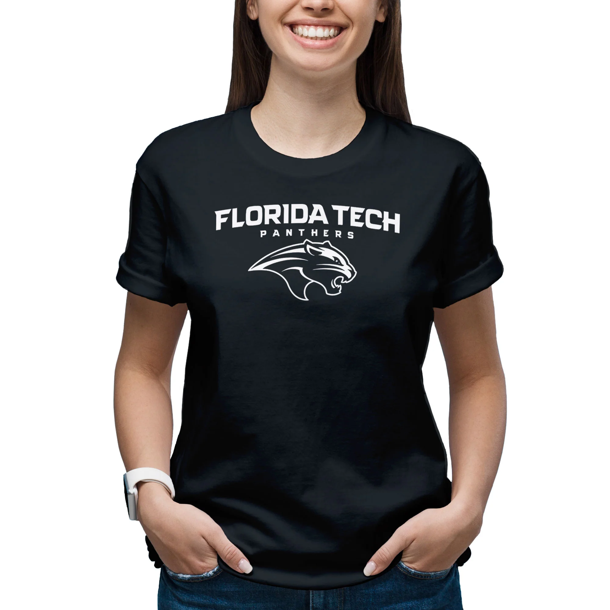 Florida Institute of Technology Panthers Arch Logo Short Sleeve T Shirt - Black - Image 4