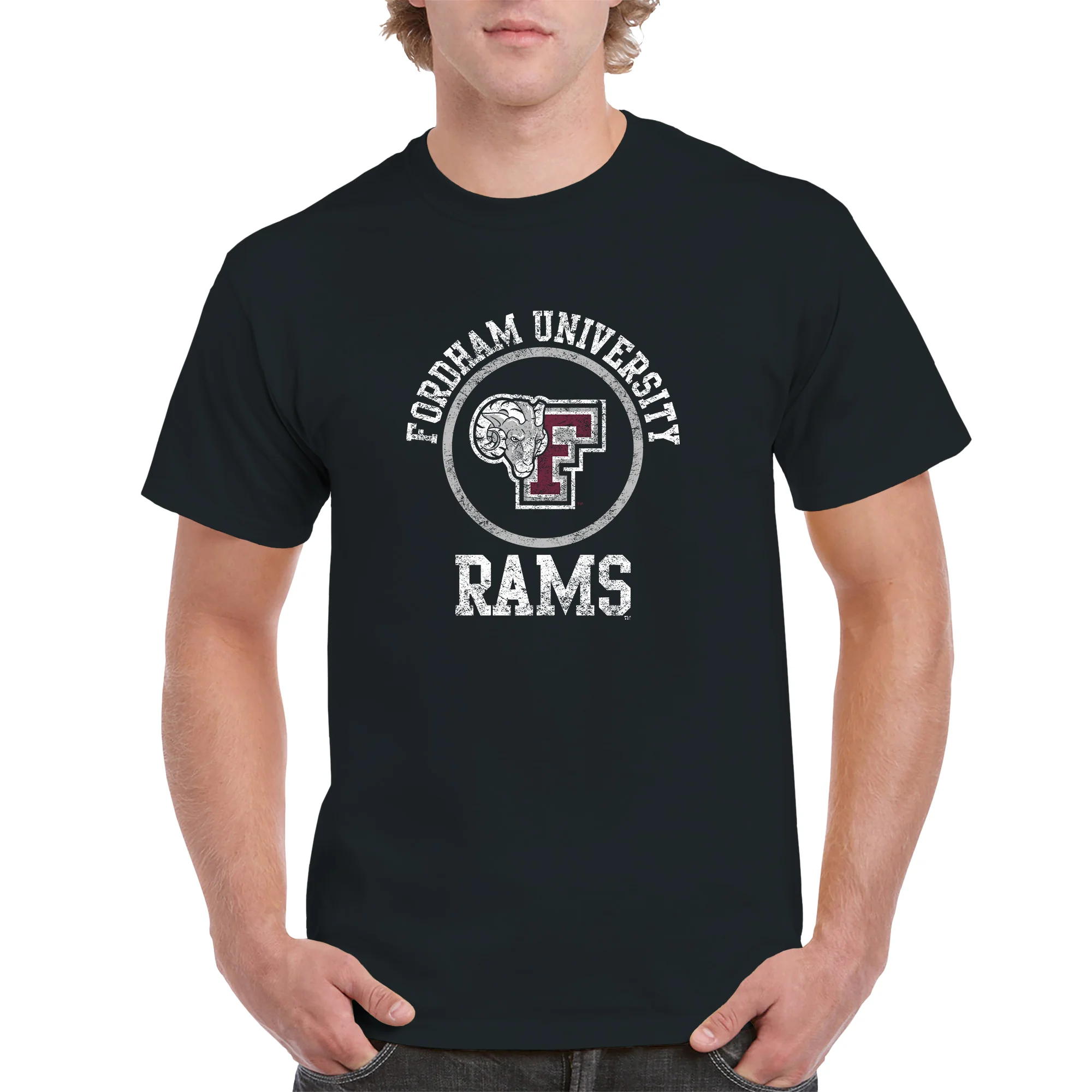 Fordham University Rams Distressed Circle Logo T-Shirt - Black - Image 3