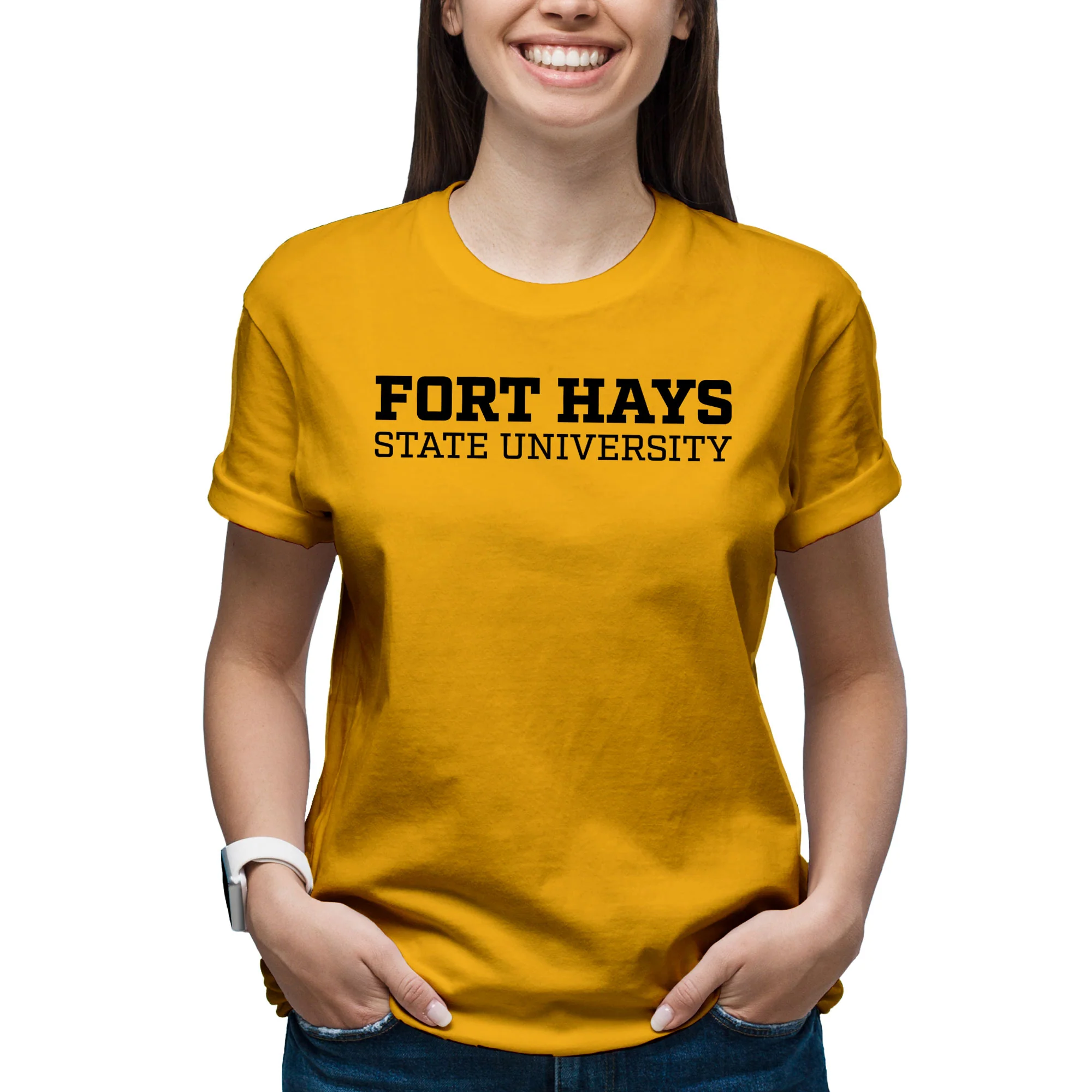 Fort Hays State Basic Block T-Shirt - Gold - Image 4